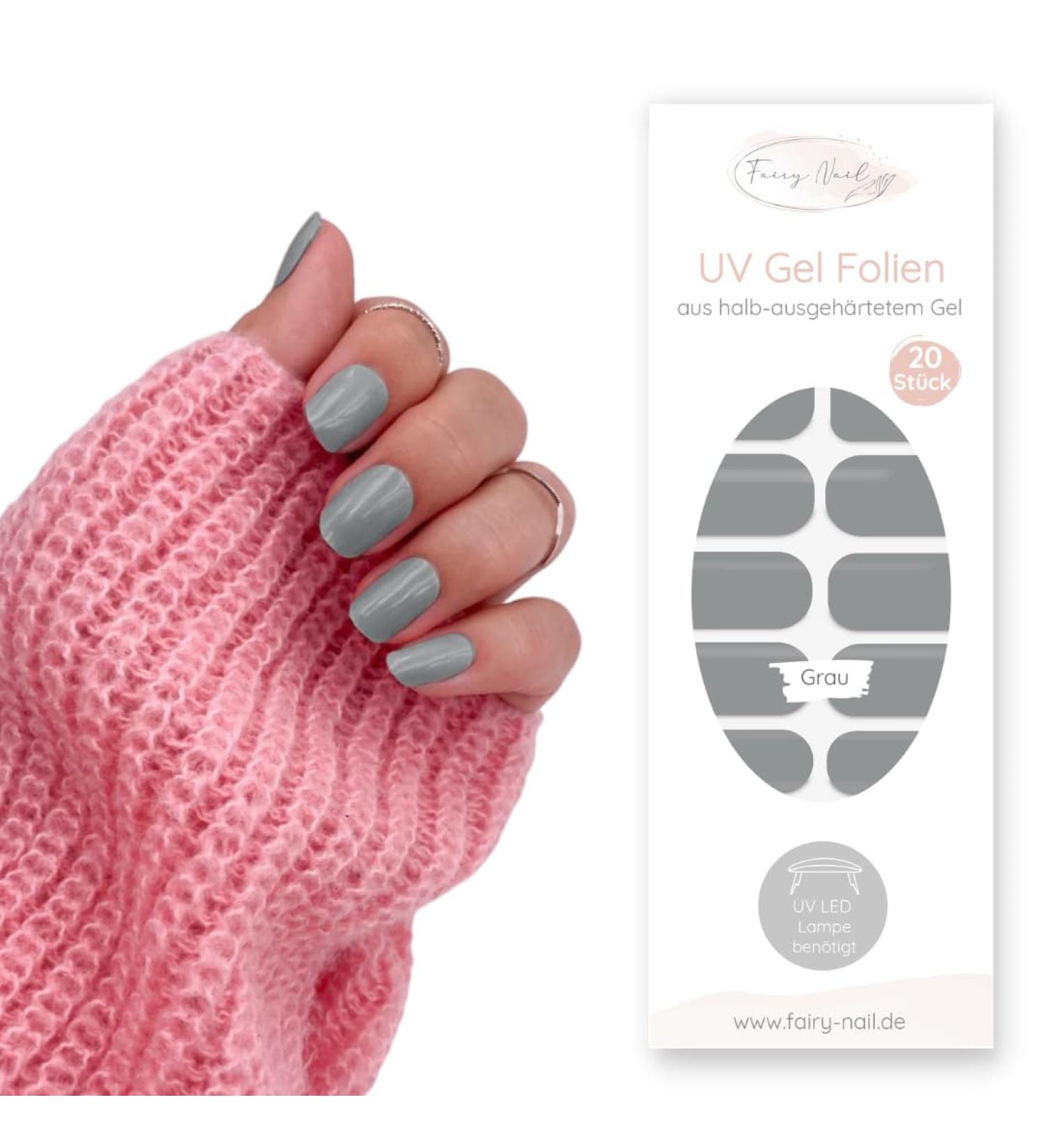 Fairy Nail UV Gel Foils - Self-Adhesive Grey Nail Wraps 20 Pieces Half Cured Gel Polish Strips - Buy Online on GoSupps.com