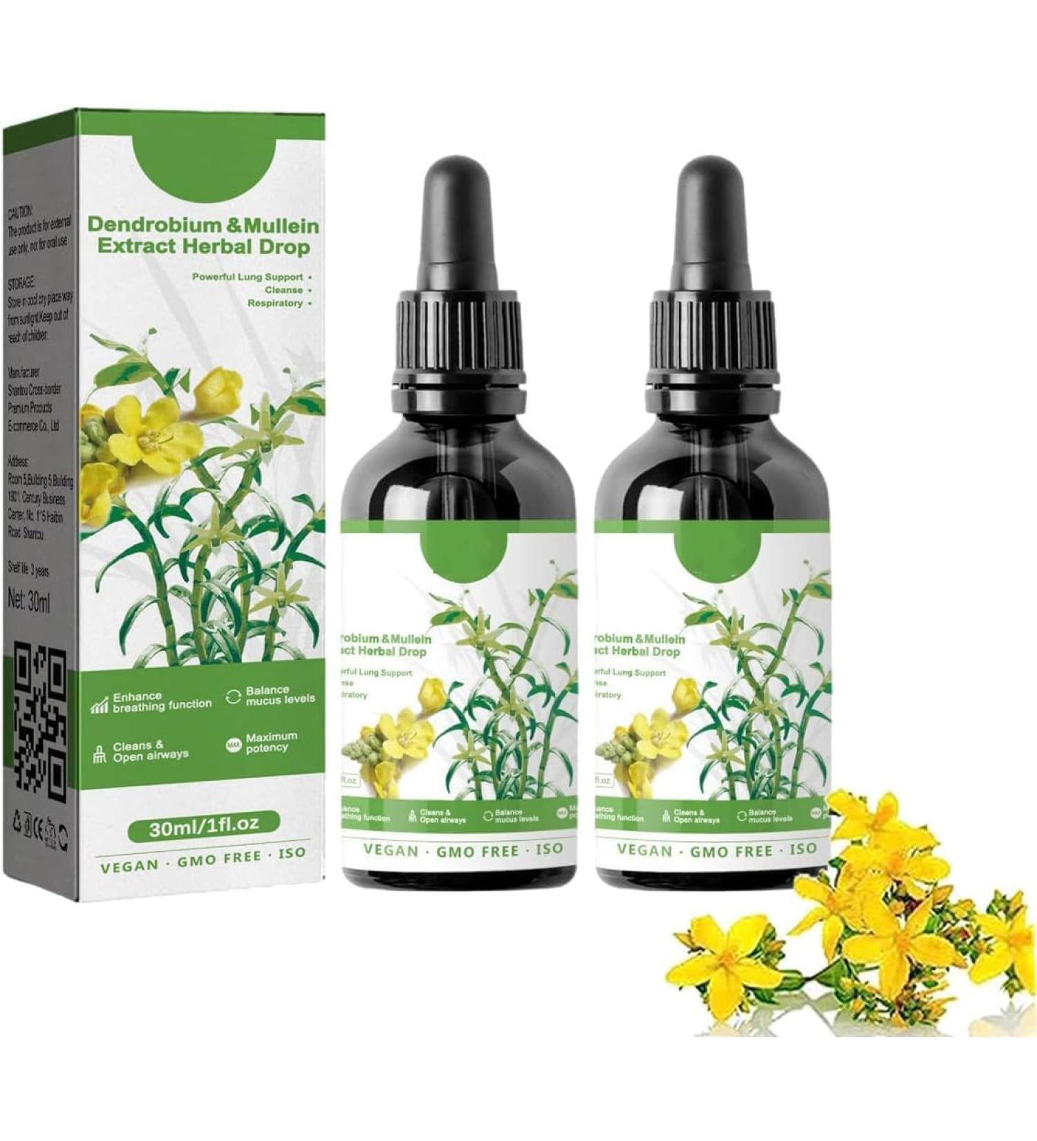 GMVVAC Dendrobium Mullein Extract Powerful Lung Support and Cleaning Herbal Essence for Lung Health Herbal Drops for Fresh Breath - Buy Online on GoSupps.com