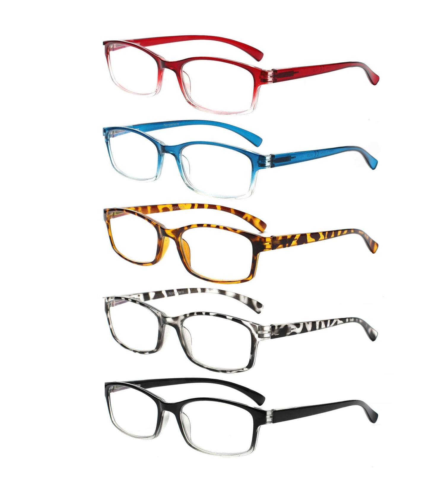 Buy Kerecsen 5 Pack Reading Glasses for Men & Women - High-Quality Spring Hinges Comfortable Rectangular Design - Multi-Colored (2.00 Magnification) - International Shipping Available - Buy Online on GoSupps.com