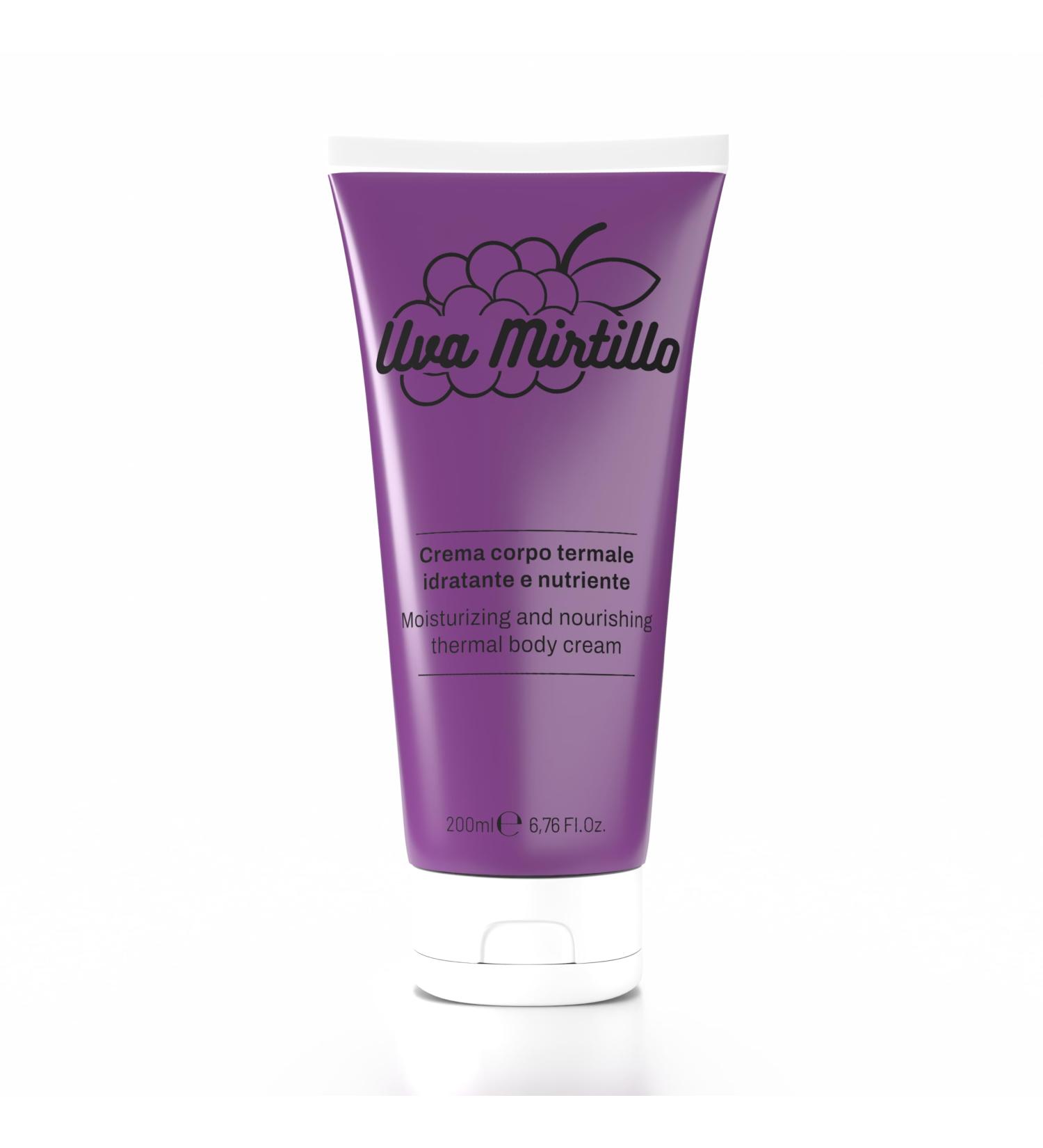 Cr me pour le corps aux raisins Myrtille 200 ml | Hydrate et nourrit la peau | Action extensible | Convient galement pour les man uvres de massage | Cosm tique base d'eau thermale de l' le d'Ischia - Buy Online on GoSupps.com