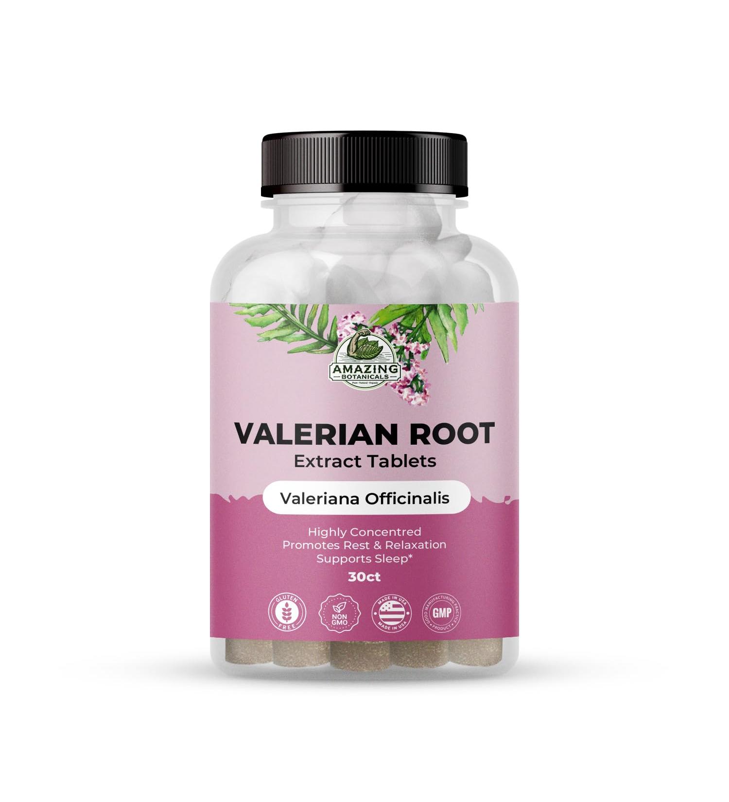 Amazing Botanicals Valerian Root Tablets - Organic Valerian Root Extract 200mg per Tablet for Relaxation and Calm - 30 Count - Buy Online on GoSupps.com