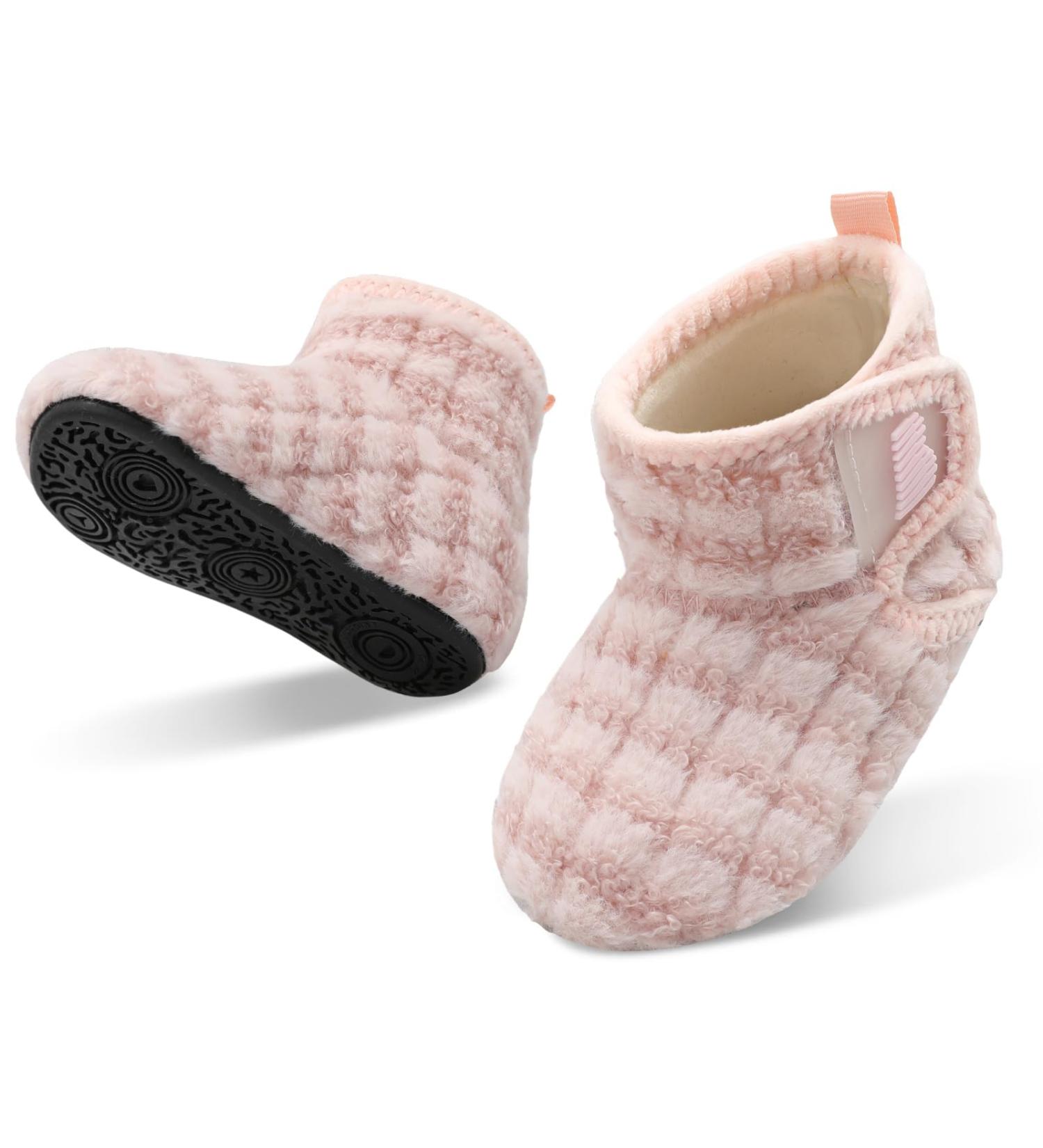 JOINFREE Baby Slippers with Non-Slip Rubber Sole for Toddler Boys and Girls - Cozy Home Booties, Stripepink, Size 3/3.5 UK - Buy Online on GoSupps.com