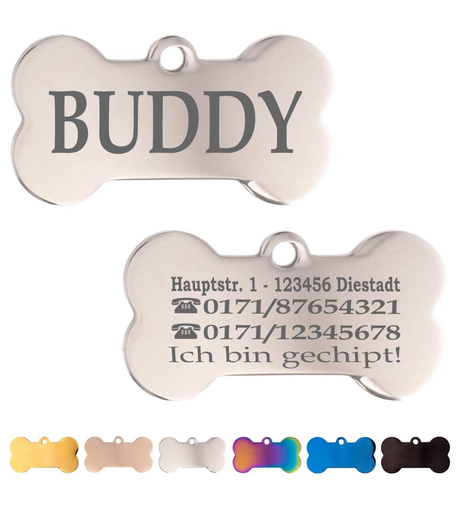Ibera Gifts - Personalized Stainless Steel Dog Collars for Medium to Large Dogs | Custom Engraved Name & Address Tags in Silver - Buy Online on GoSupps.com