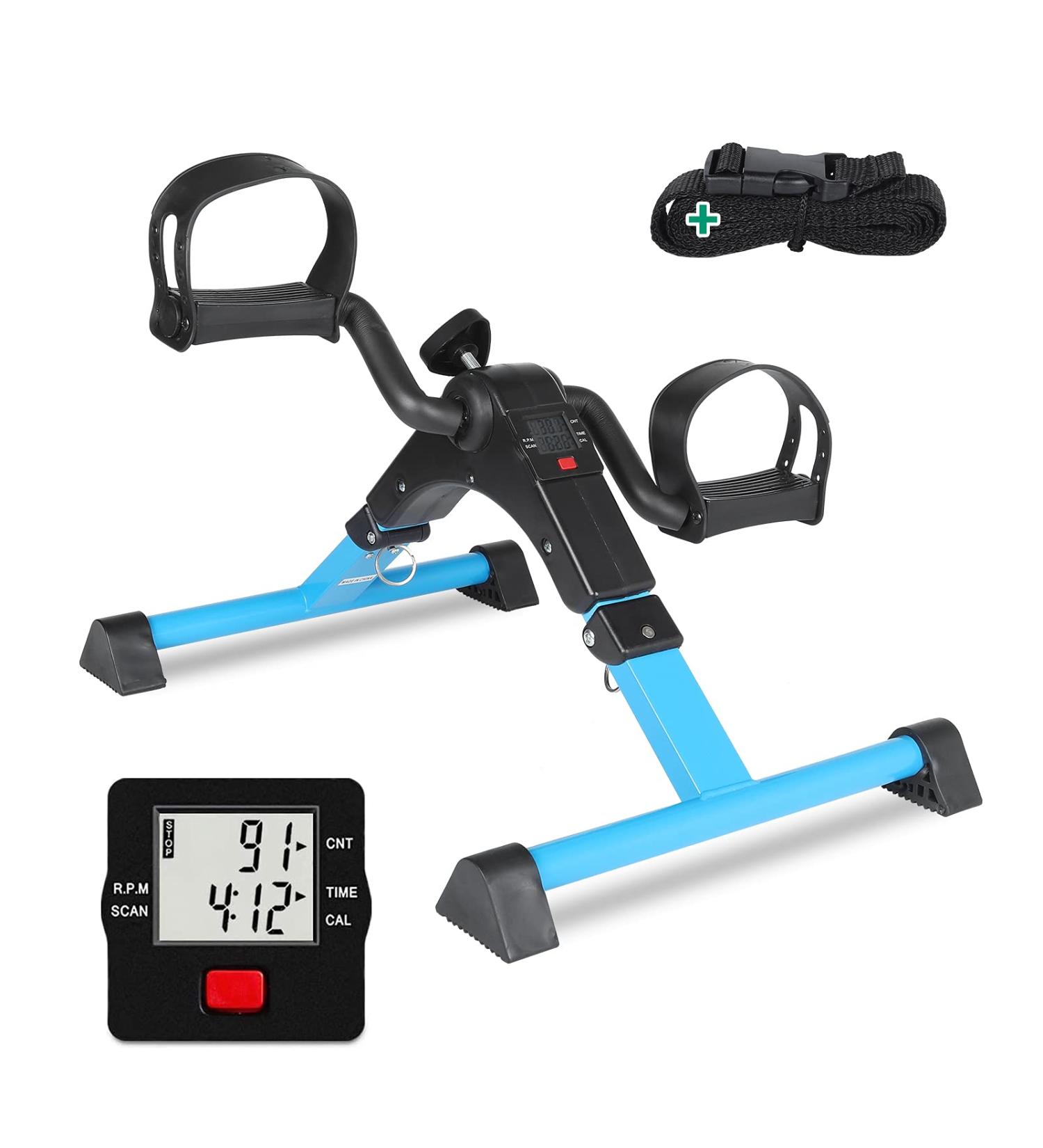 VIVIJASON Pedal Exerciser - Folding Portable Mini Exercise Bike for Arm/Leg Workout - Adjustable Fitness Equipment for Seniors - LCD Display - Blue - Buy Online on GoSupps.com