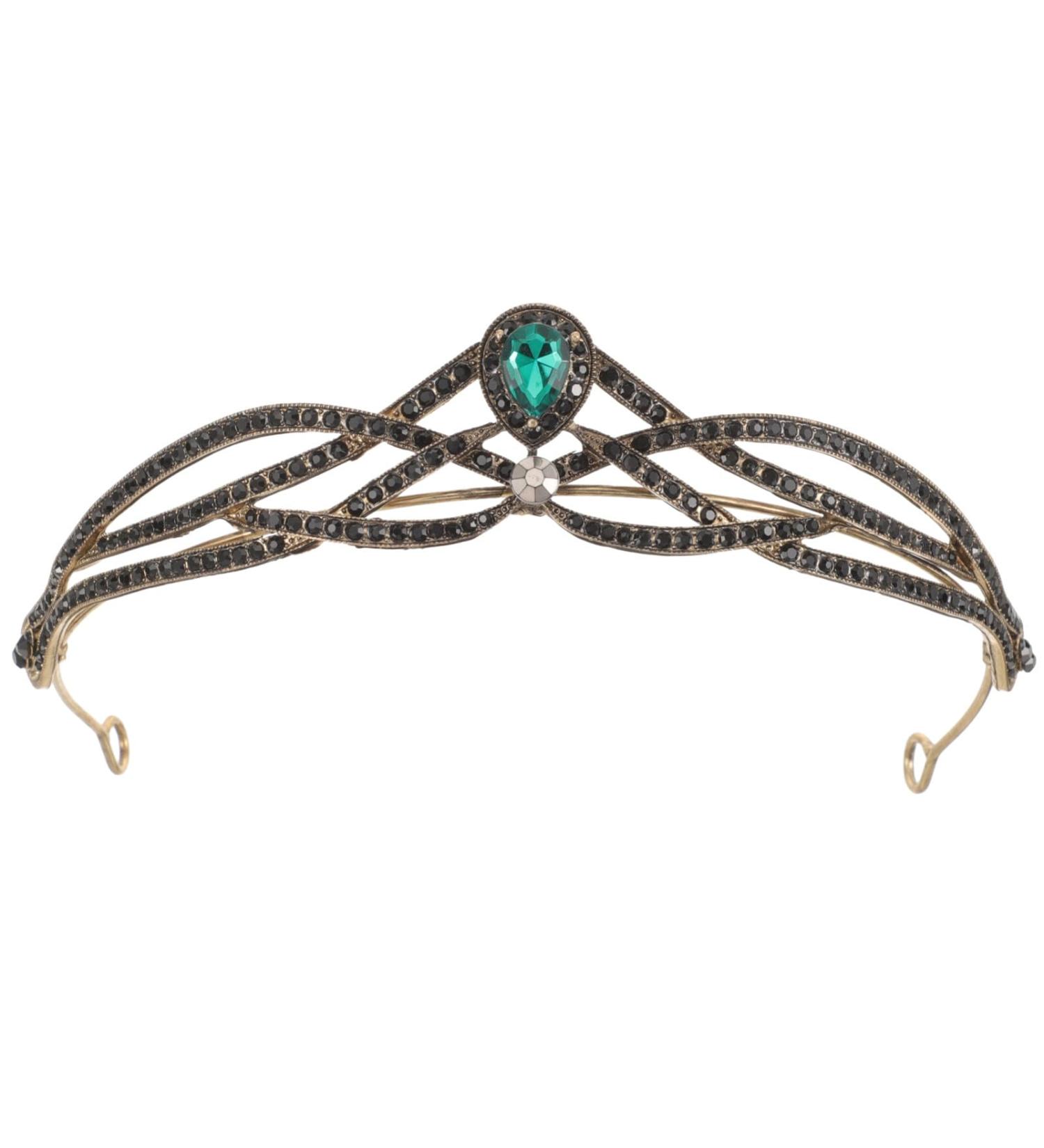 FRCOLOR Baroque Queen Crown Vintage Princess Hair Crown Vintage Crystal Crown Vintage Tiaras with Gemstones for Halloween Party Green - Buy Online on GoSupps.com