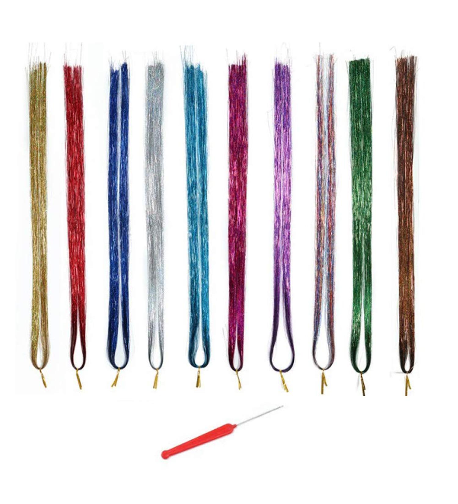 10 Colors Hair Tinsel Strands Glitter Hair Tinsel Extension Hair Tinsel Kit Straight Synthetic Highlights Rainbow Hairpieces (10 Colors) - Buy Online on GoSupps.com