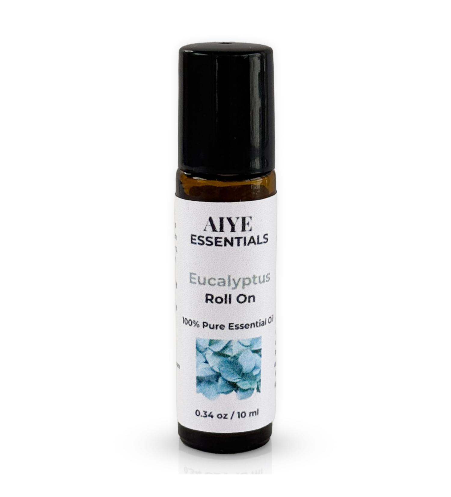 AIYE Essentials Eucalyptus Essential Oil Roll On 100% Pure 0.34 oz with Sweet Almond Oil and Vitamin E for Clear Breathing and Muscle Tension Relief - Buy Online on GoSupps.com