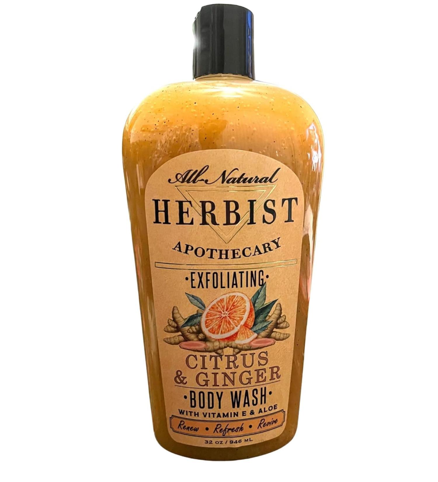 Herbist All Natural Apothecary Exfoliating Citrus and Ginger Body Wash with Vitamin E and Aloe. Gold