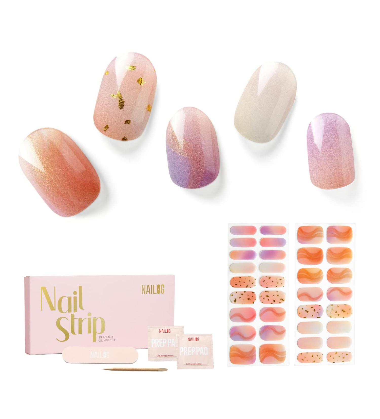 NAILOG Semi Cured Gel Nail Strips 34 pcs Salon-Quality Gel Nail Stickers Long Lasting Nail Wraps for Women with Soft Gel Finish Twilight - Buy Online on GoSupps.com