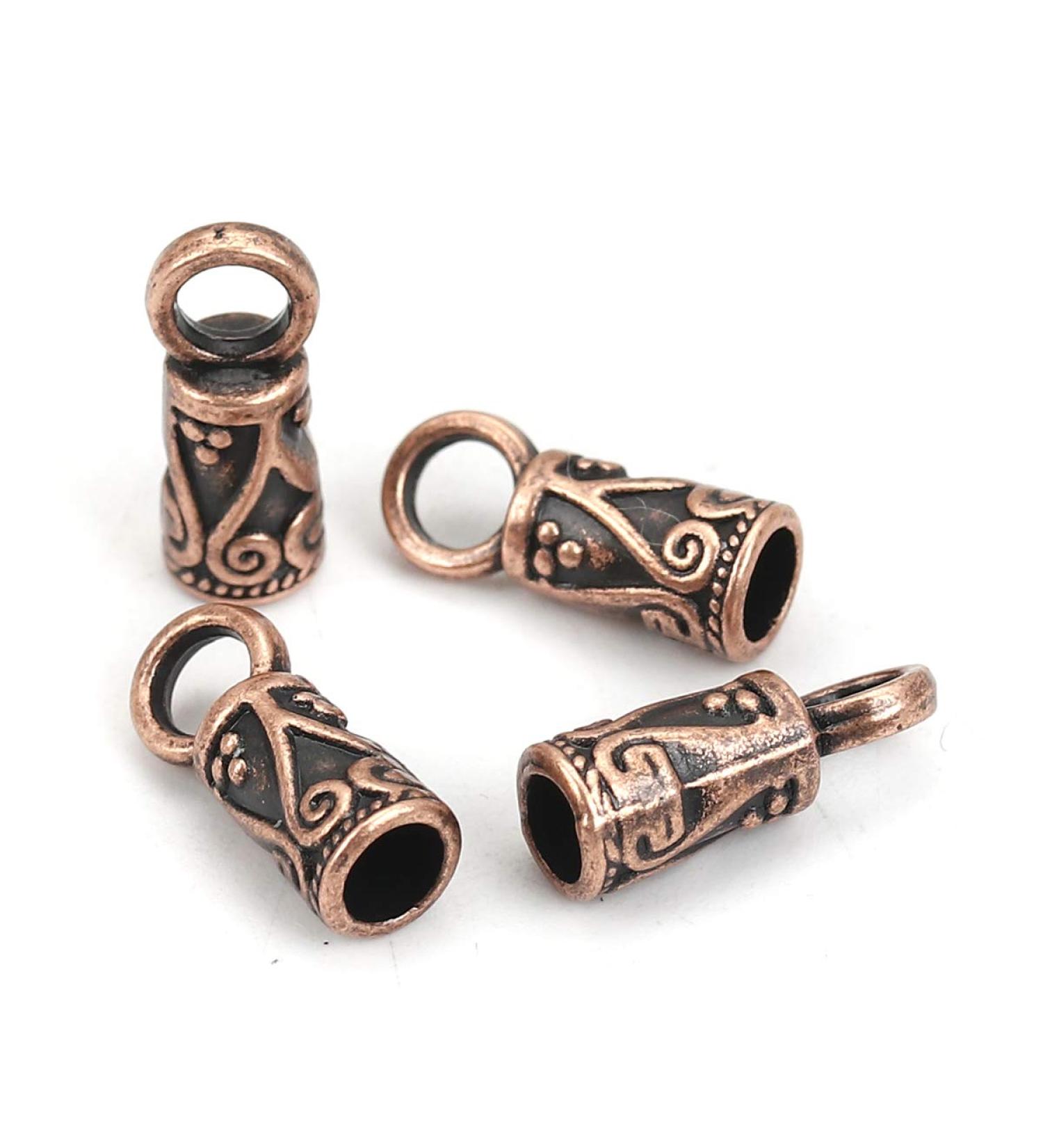 JGFinds Cord End Caps - 95 Pack for 3.5mm Cord Cylinder Antique Carved Look Copper Color DIY Jewelry Making Supplies