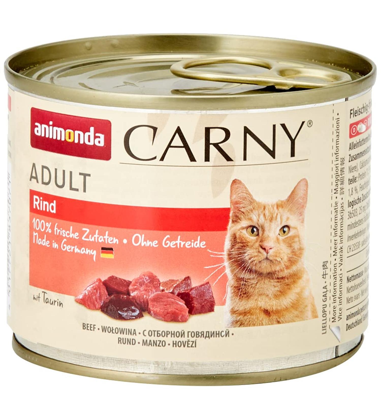 Animonda Carny Adult Cat Food - Premium Pure Beef Wet Food 6 x 200g Pack for Healthy Cats - Buy Online on GoSupps.com