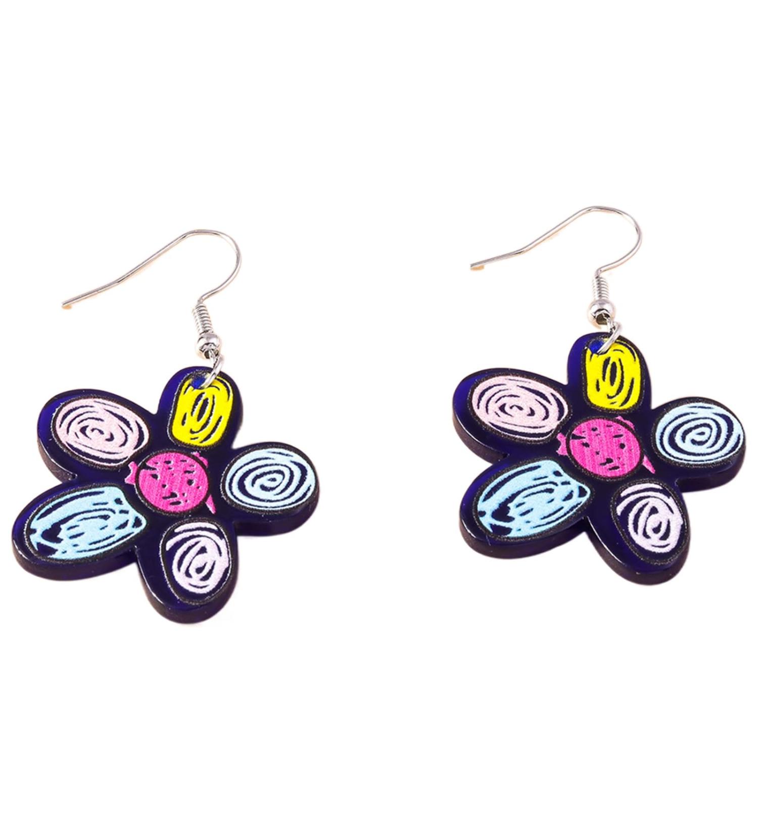 Feyley Acrylic Earrings - Elegant Drop Flower Charm Jewelry for Women - Fashion Statement in Blue - Buy Online on GoSupps.com