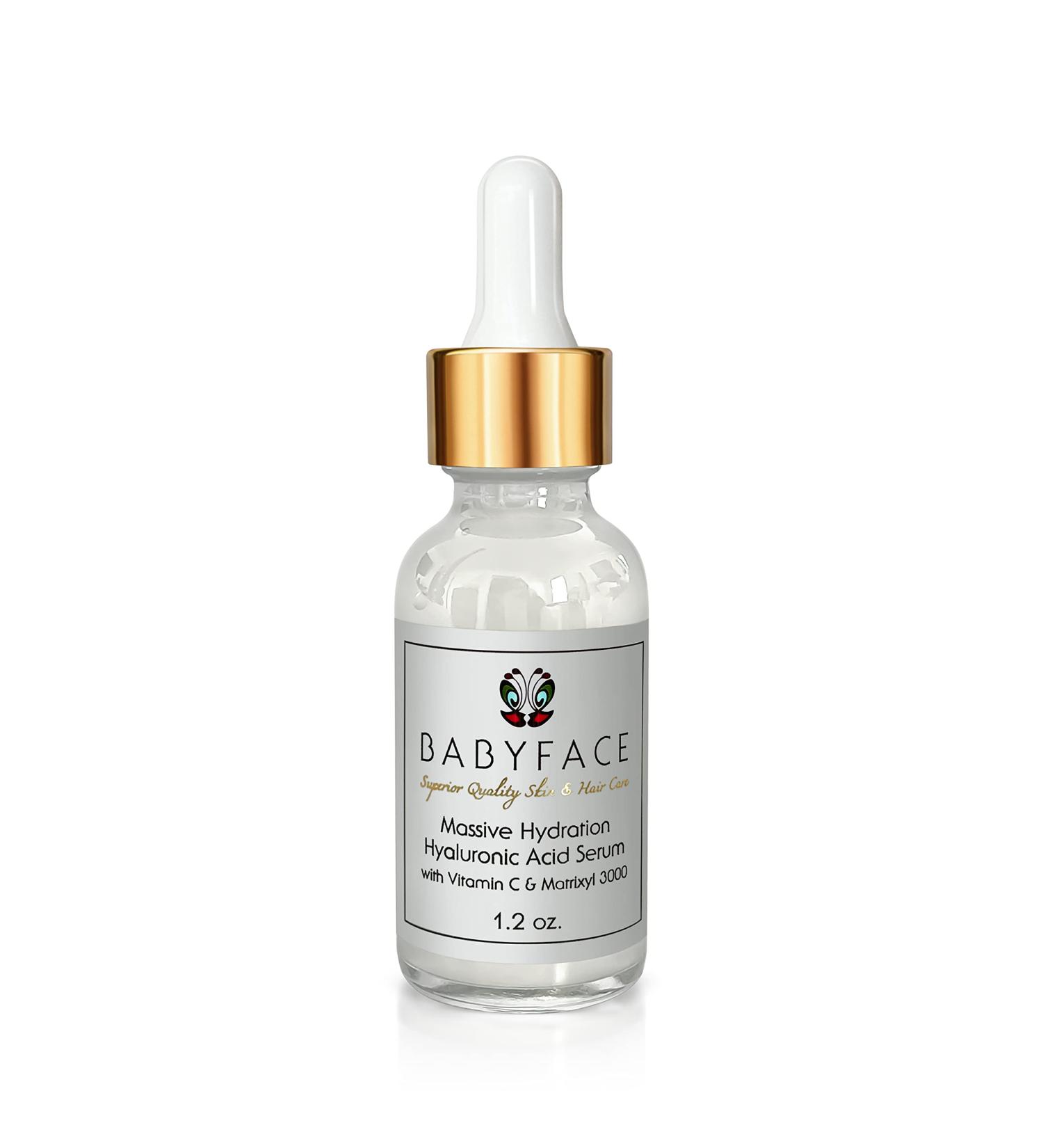 Babyface Massive Hydration Hyaluronic Acid Serum Vitamin C Matrixyl 3000 & Aloe for Intense Hydration Fine Lines & Plump Skin (1.2 oz)