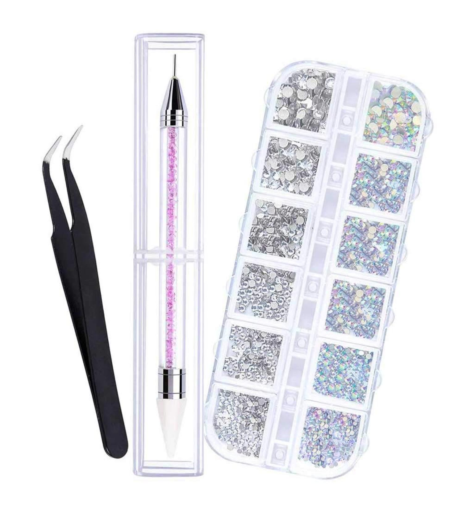 1500 Self-Adhesive Rhinestones - 6 Sizes Glittering Crystal Gemstones for Nails Clothing & Crafts + Tweezers & Picker Pen - Buy Online on GoSupps.com