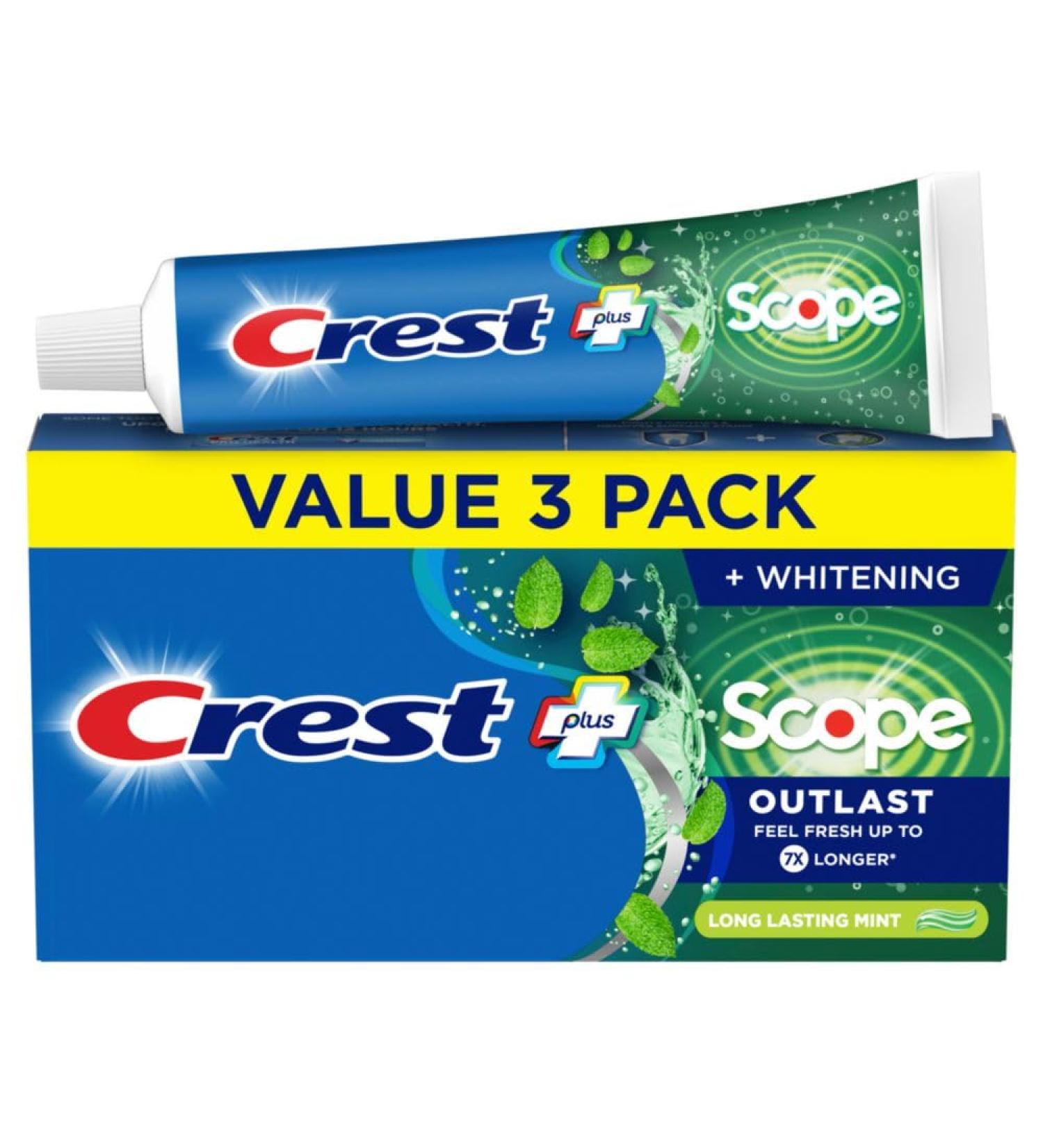 Crest Plus Scope Outlast Complete Whitening Toothpaste Mint 5.4 Ounce 3 Count - Buy Online on GoSupps.com
