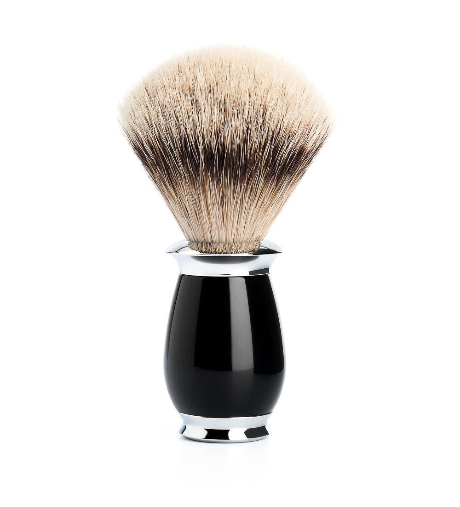 M HLE shaving brush - Purist series - silvertip badger - black precious resin