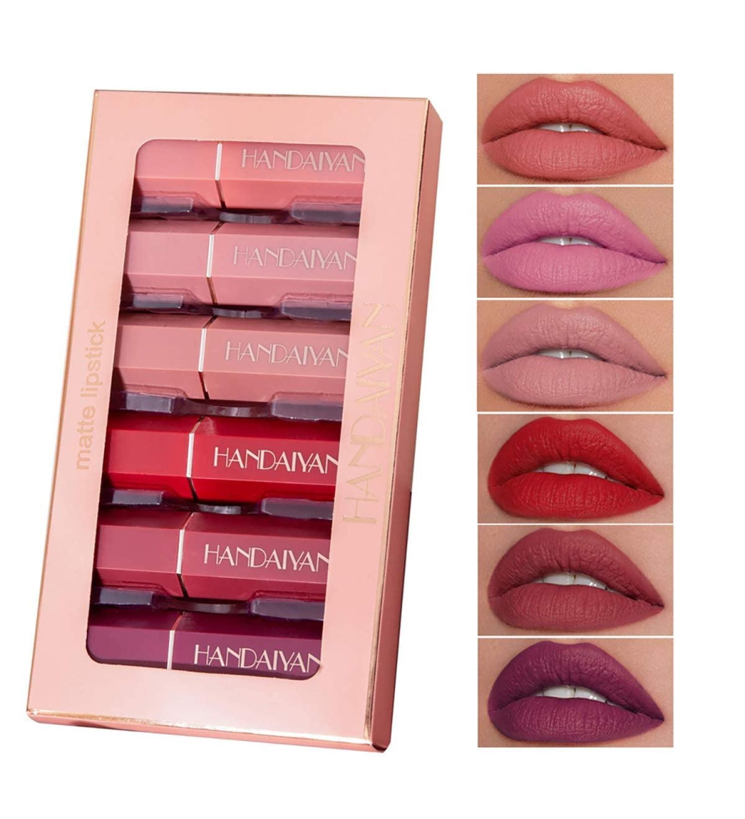 6 Colors Matte Lipsticks Set - Long Lasting Velvet Red Lipstick Kit | Waterproof Makeup with Gift Box - Buy Online on GoSupps.com