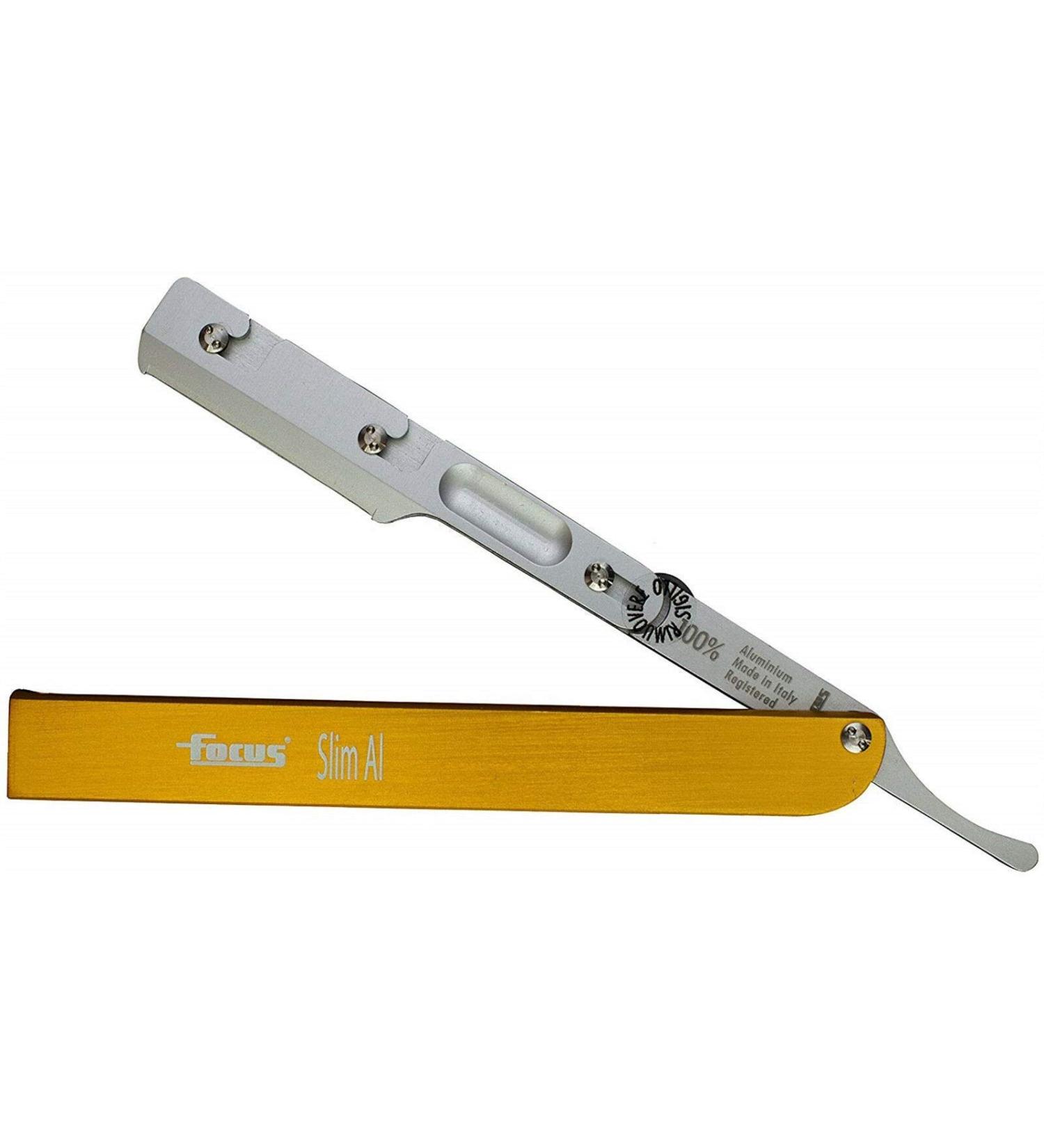 FOCUS SLIM AL R28-2 Razor - Bart Hand Free Half-Mask Lametta Aluminum Body Instant Opening - Easy Carry (Gold) | International Shipping - Buy Online on GoSupps.com