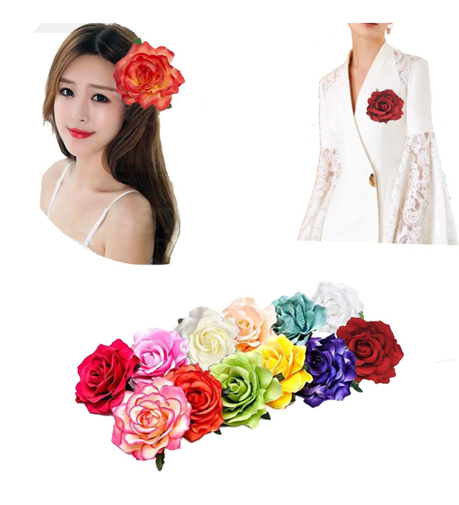 Elegant 4-inch Rose Flower Hair Clips - Boho Hair Accessories for Women and Girls - Buy Online on GoSupps.com