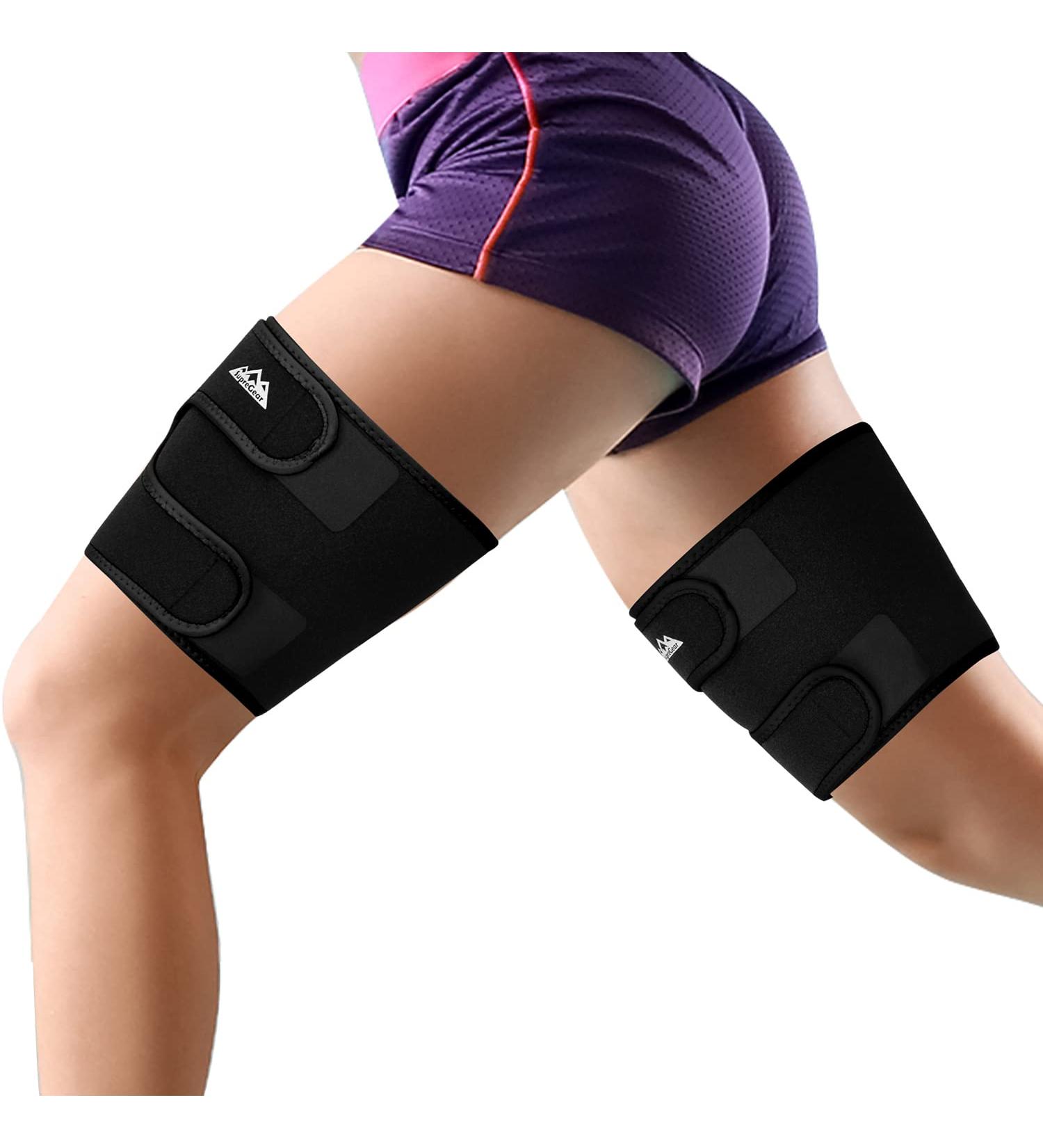 Supegar Thigh Brace Support 2-Pack - Breathable Neoprene Compression Wraps for Hamstring & Quad - Adjustable Anti-Slip Upper Leg Support for Women & Men - Slimmer Black - Buy Online on GoSupps.com