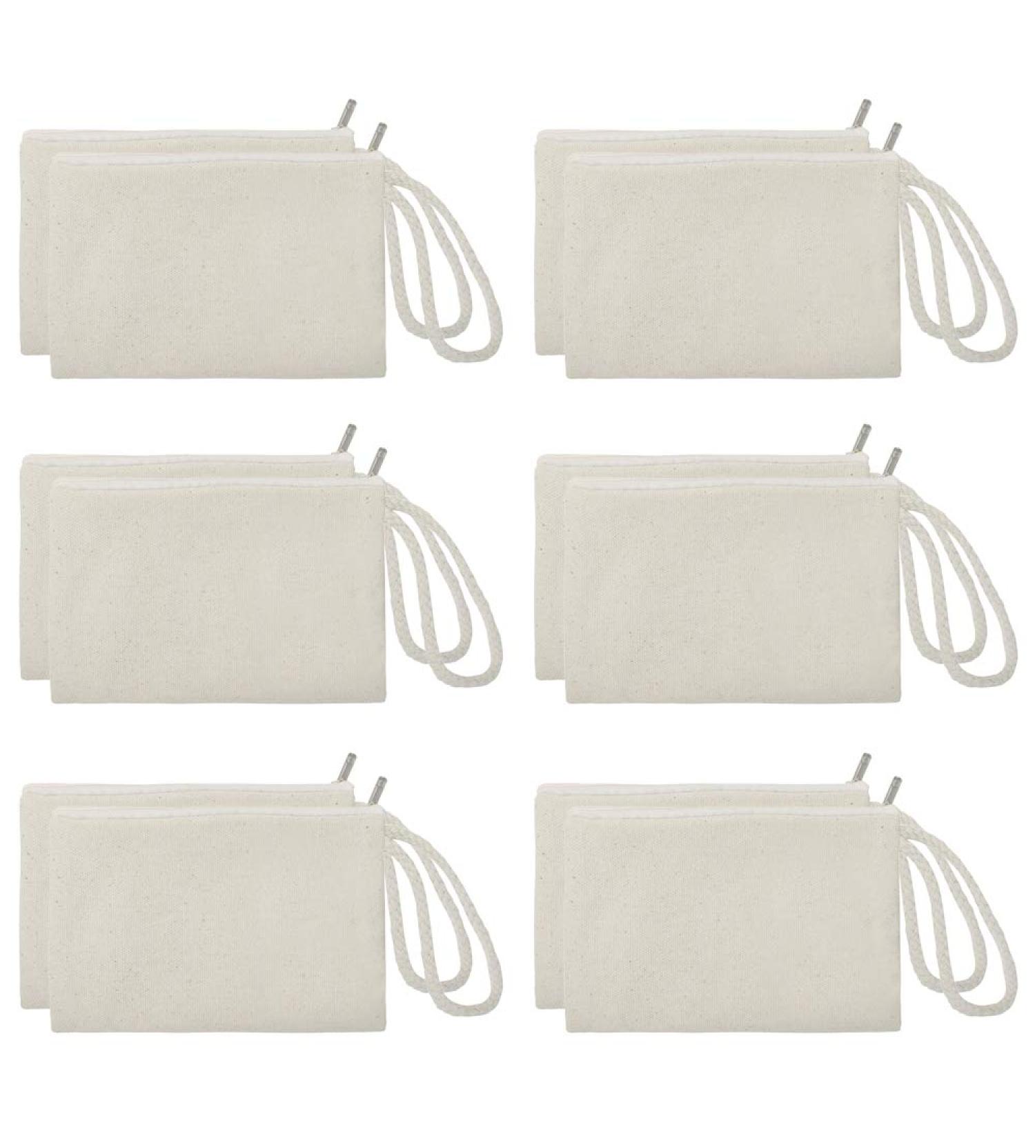 Aspire 12pcs 100% Cotton Canvas Zipper Bags - DIY Blank Travel Pouch Bags in Natural Color | Eco-Friendly & Versatile - Buy Online on GoSupps.com