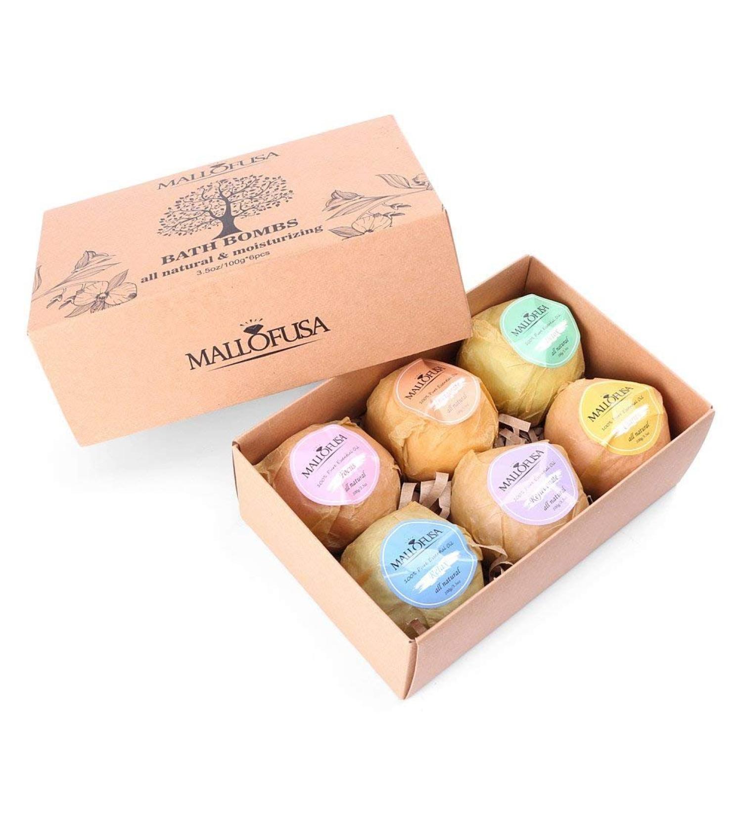 Mallofusa Bath Bomb Gift Set - 6 x 3.5 oz Fizzies with Organic Essential Oils, Jojoba Oil & Shea Butter - Moisturizing Spa Kit for Her - Perfect Bath Basket Addition - Buy Online on GoSupps.com