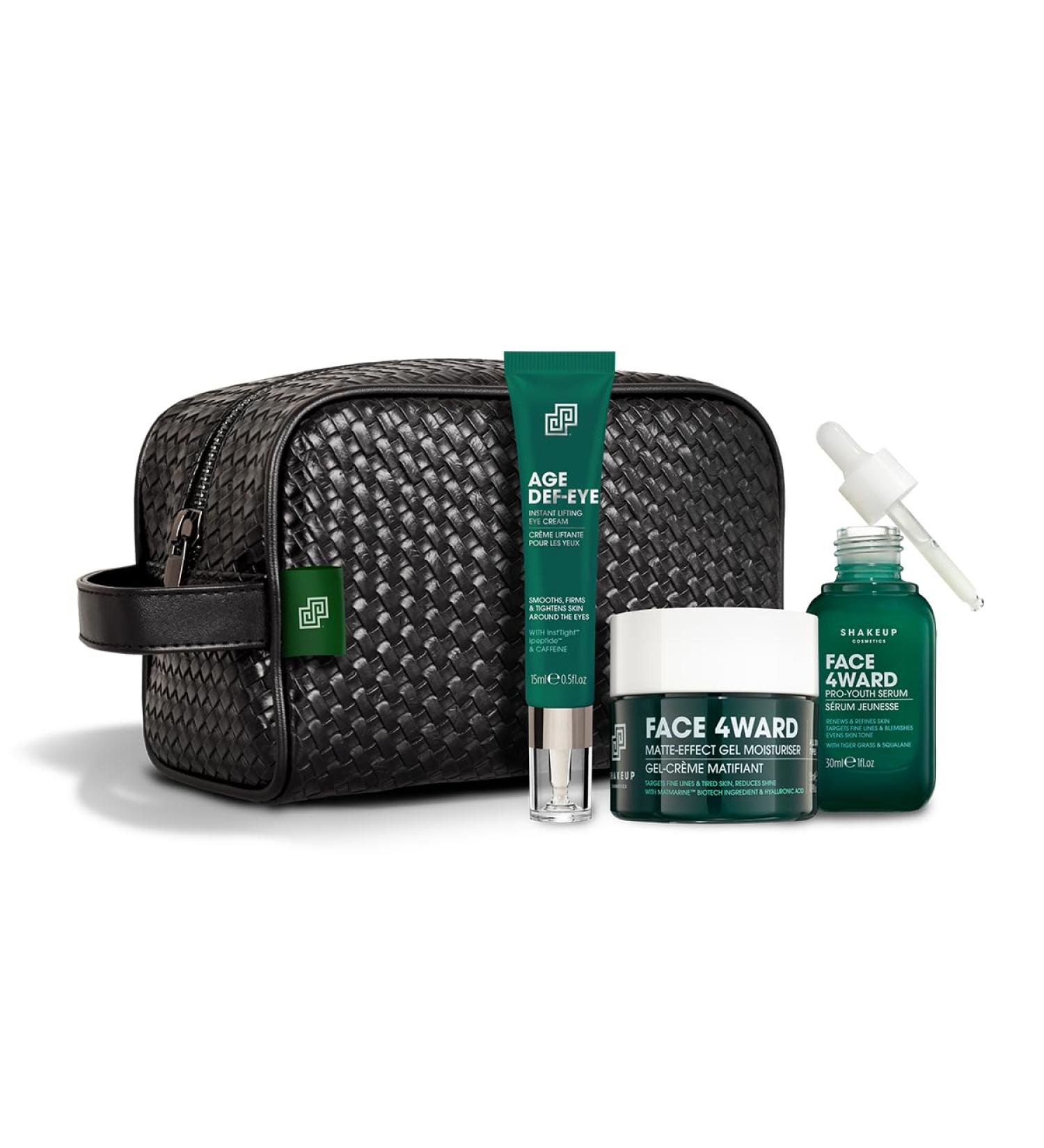 Shakeup Men's Anti-Aging Gift Set - Eye Cream Pro-Youth Serum Matte Moisturiser & Wash Bag | Age-Defying Skincare - Buy Online on GoSupps.com