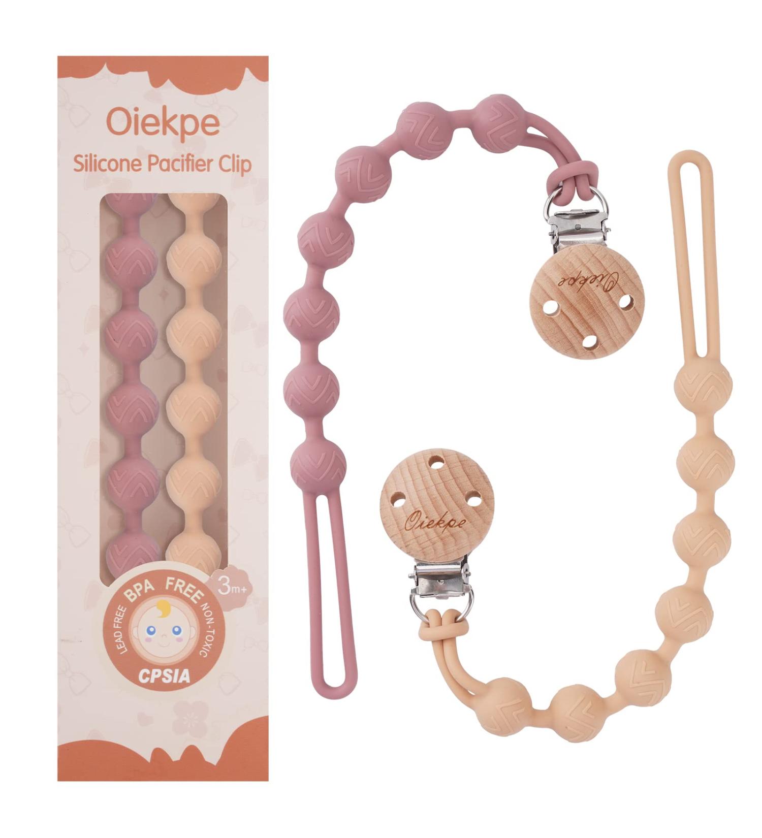 Pacifier Clips for Baby Boys and Girls - 100% Food Grade Silicone Wooden Design - Apricot+Powder Rose Round Paci Clip Holder for Shower Birthday Gift - Buy Online on GoSupps.com