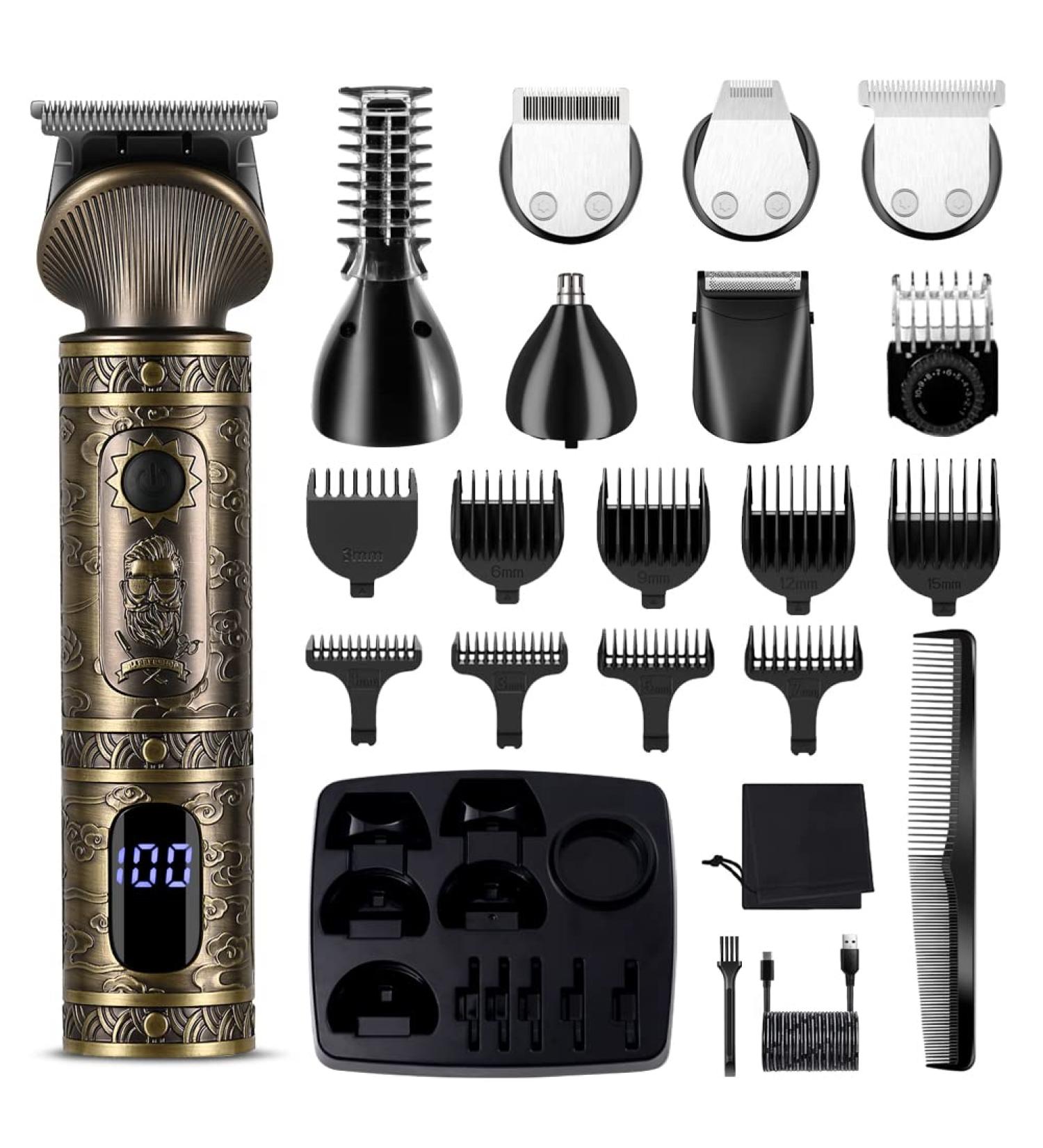 Scttomon 7-in-1 Beard Trimmer Kit - Professional Zero Gapped T-Blade, Electric Shaver, Nose & Body Trimmer for Men - Cordless Grooming Kit - Buy Online on GoSupps.com
