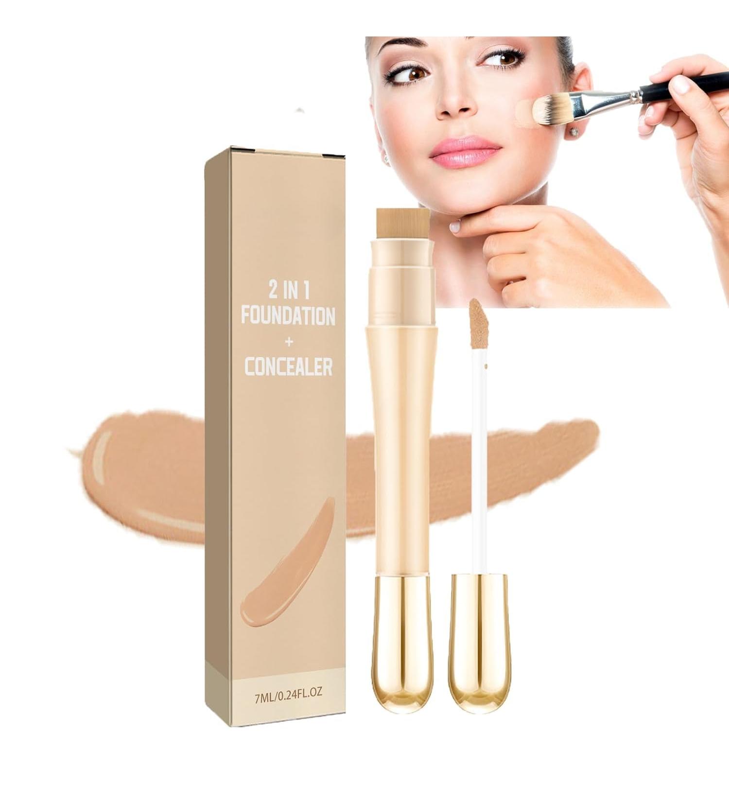 Double-Head Concealer Liquid 2-in-1 Foundation & Concealer with Brush | Brighten Dark Circles & Moisturize | Waterproof Anti-Fold Makeup - Buy Online on GoSupps.com