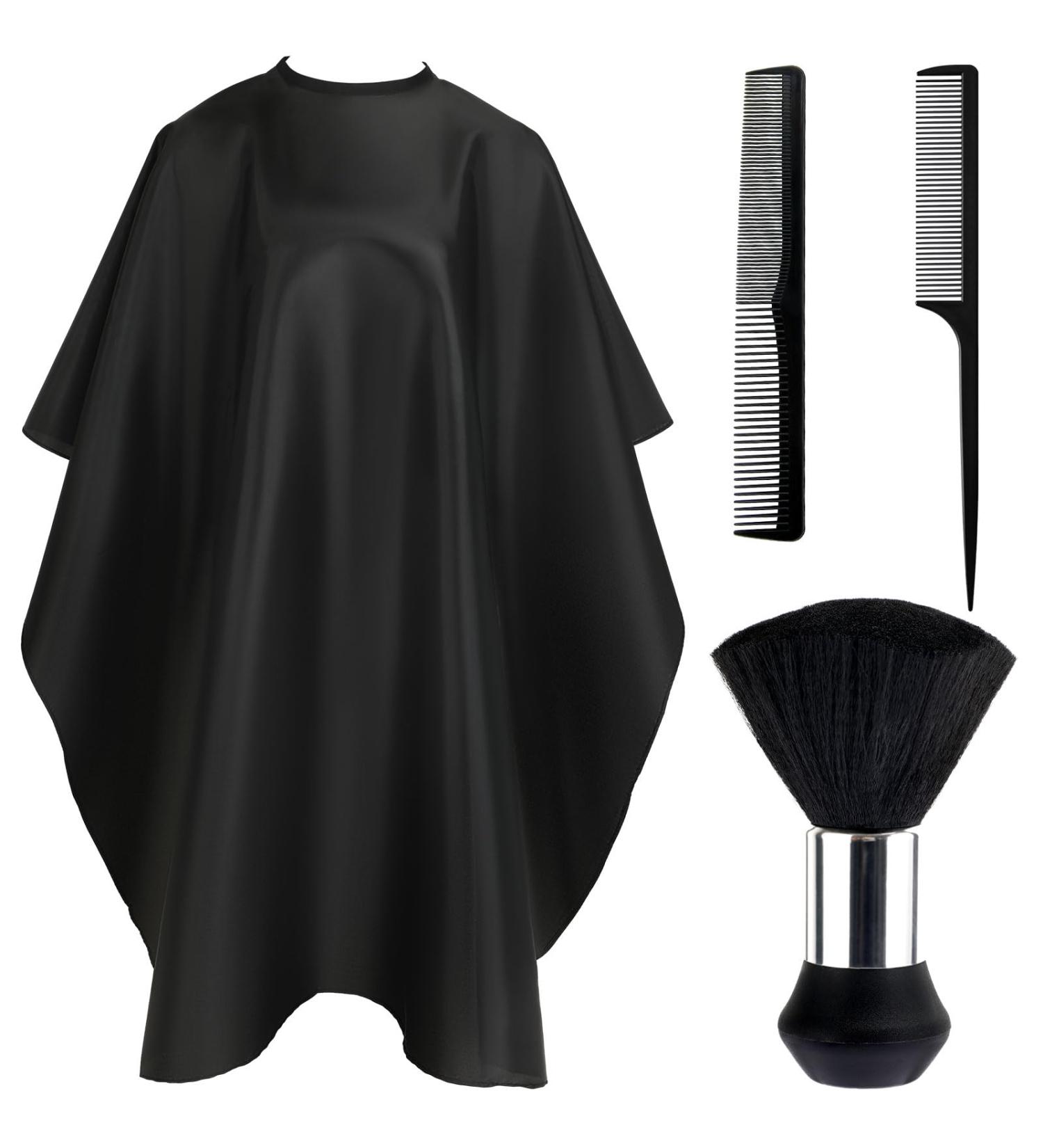 FEBSNOW Professional Hair Cutting Cape Kit - Waterproof Barber Cape with Neck Duster Brush & Adjustable Closure for Adults - Solid Black Salon Supplies - Buy Online on GoSupps.com