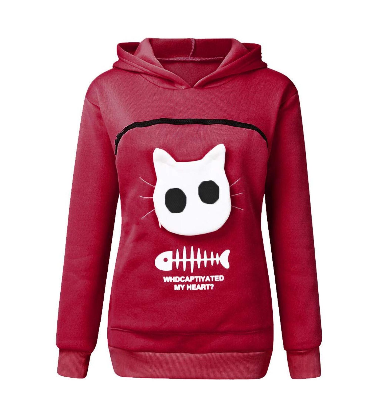 Shop Women's Long Sleeve Cat Dog Hoodie Sweater | Cozy Zipper Pocket Sweatshirt | Warm Red XXL - Buy Online on GoSupps.com