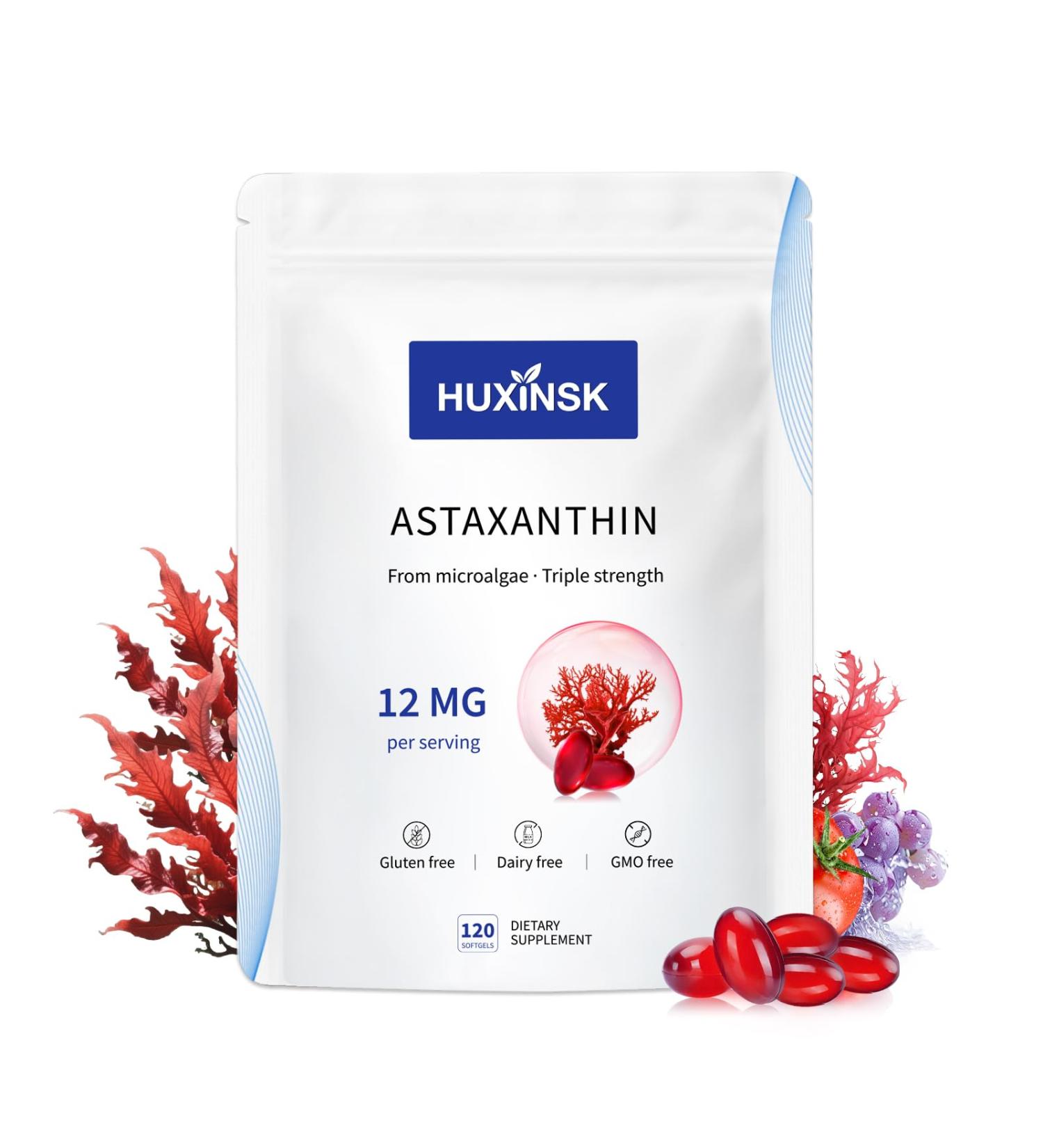 Astaxanthin 12mg Supplements 120 Softgel Max Strength Astaxanthin Antioxidant Supplements Form Fresh Microalgae 4 Month Supply Supports Eye Skin Joint Brain Heart & Immune System Health 1 Bag - Buy Online on GoSupps.com