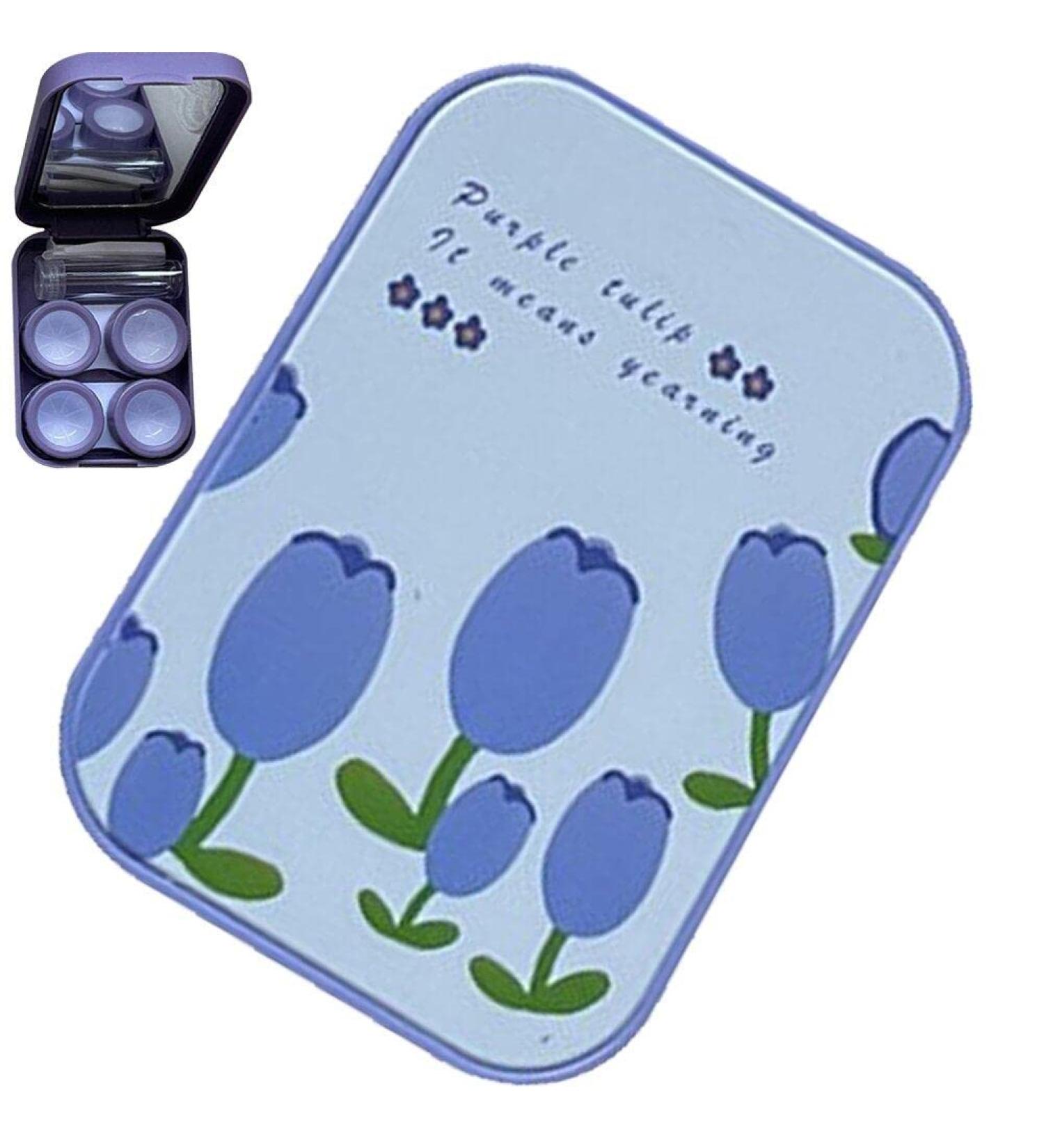 Travel Contact Lens Case - Portable Holder Kit in Blue Pink & Purple with Solution Bottles & Tweezers - Buy Online on GoSupps.com