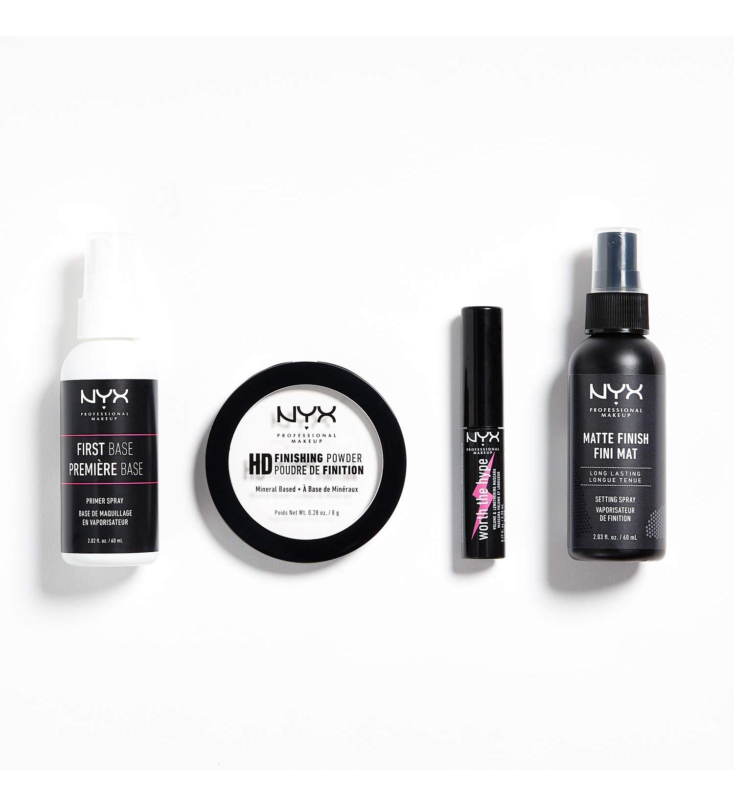 NYX Professional Makeup 4-Piece Travel Kit: Primer Spray, Finishing Powder, Mini Mascara, Setting Spray - Buy Online on GoSupps.com