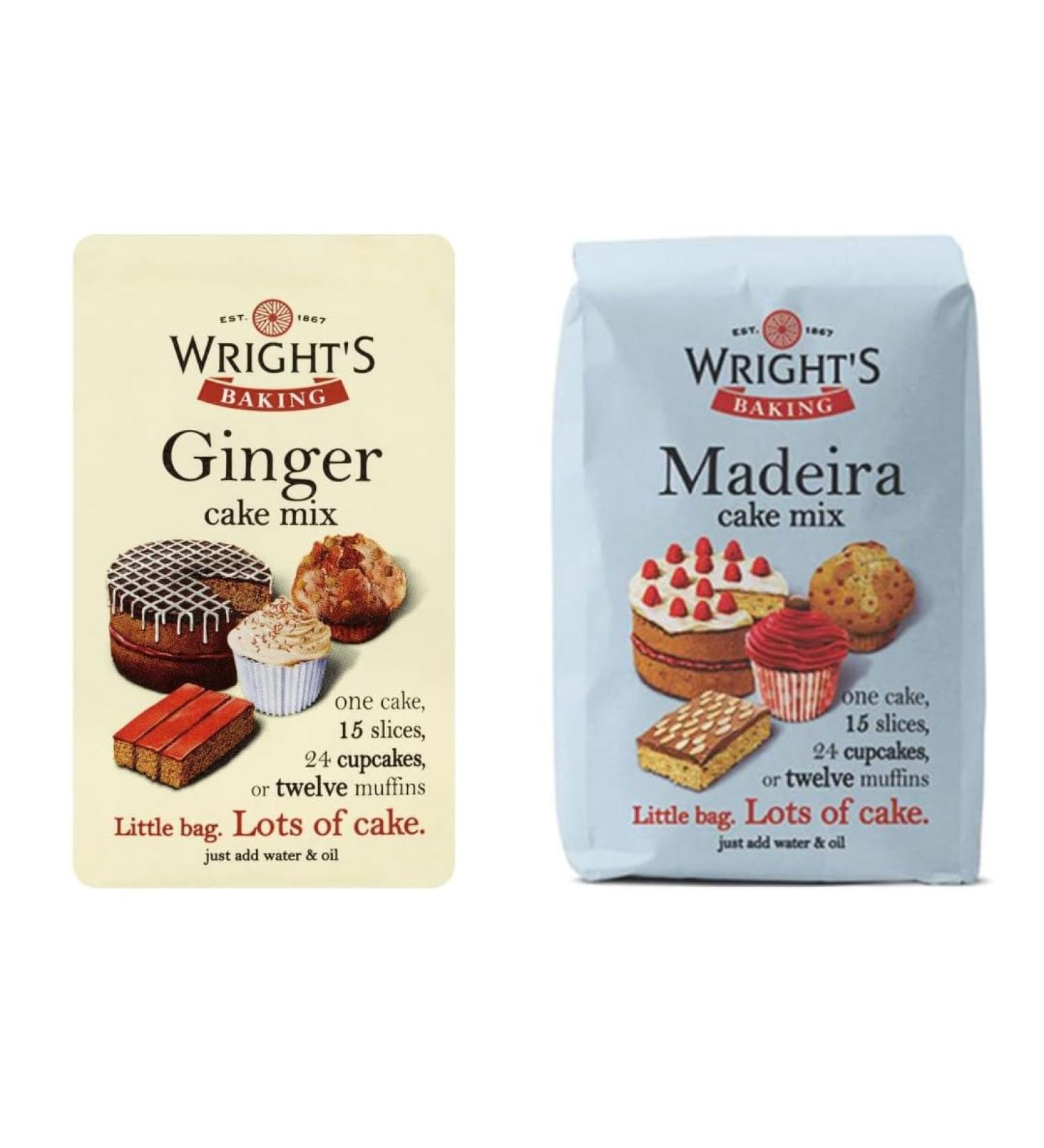 Wright's Baking Cake Mix Selection Pack Ginger And Madeira (One of Each 500g Pack) | can be used to bake light & moist cakes slices muffins or cupcakes - Buy Online on GoSupps.com