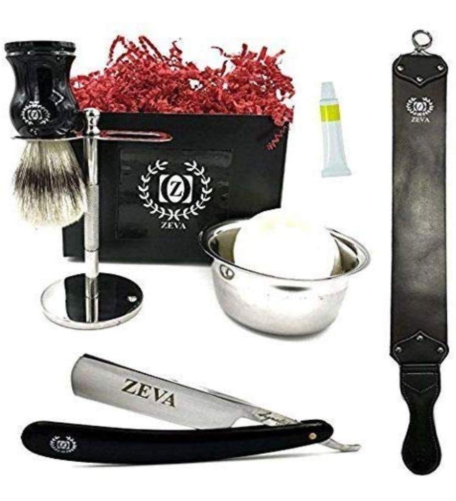 Premium Men's Shaving Kit - Straight Razor Badger Brush Sandalwood Soap & More | International Shipping - Buy Online on GoSupps.com