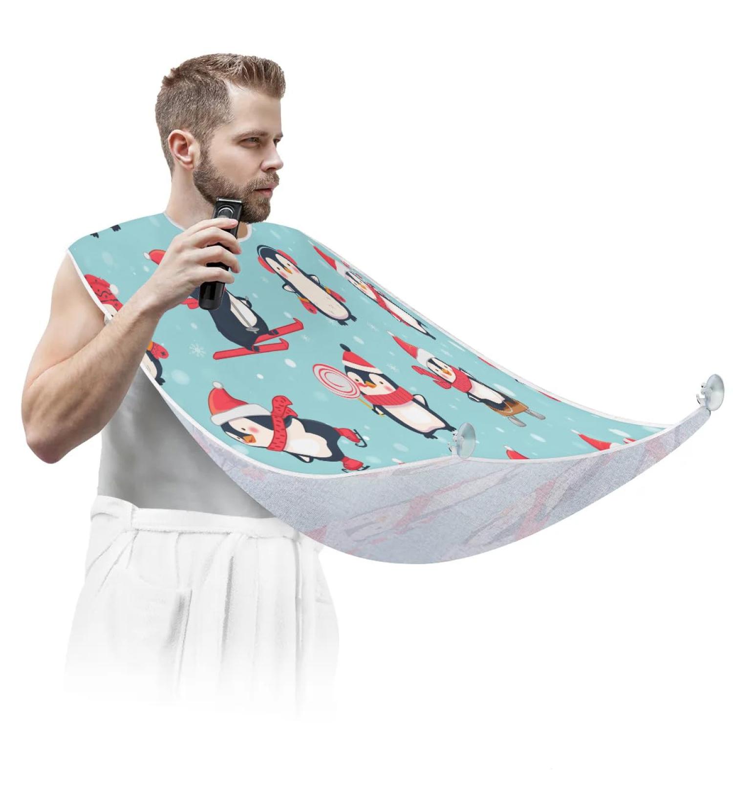 Beard Bib Apron for Men - Non-Stick Waterproof Hair Catcher & Grooming Cape | Penguin Snowflake Design - Buy Online on GoSupps.com