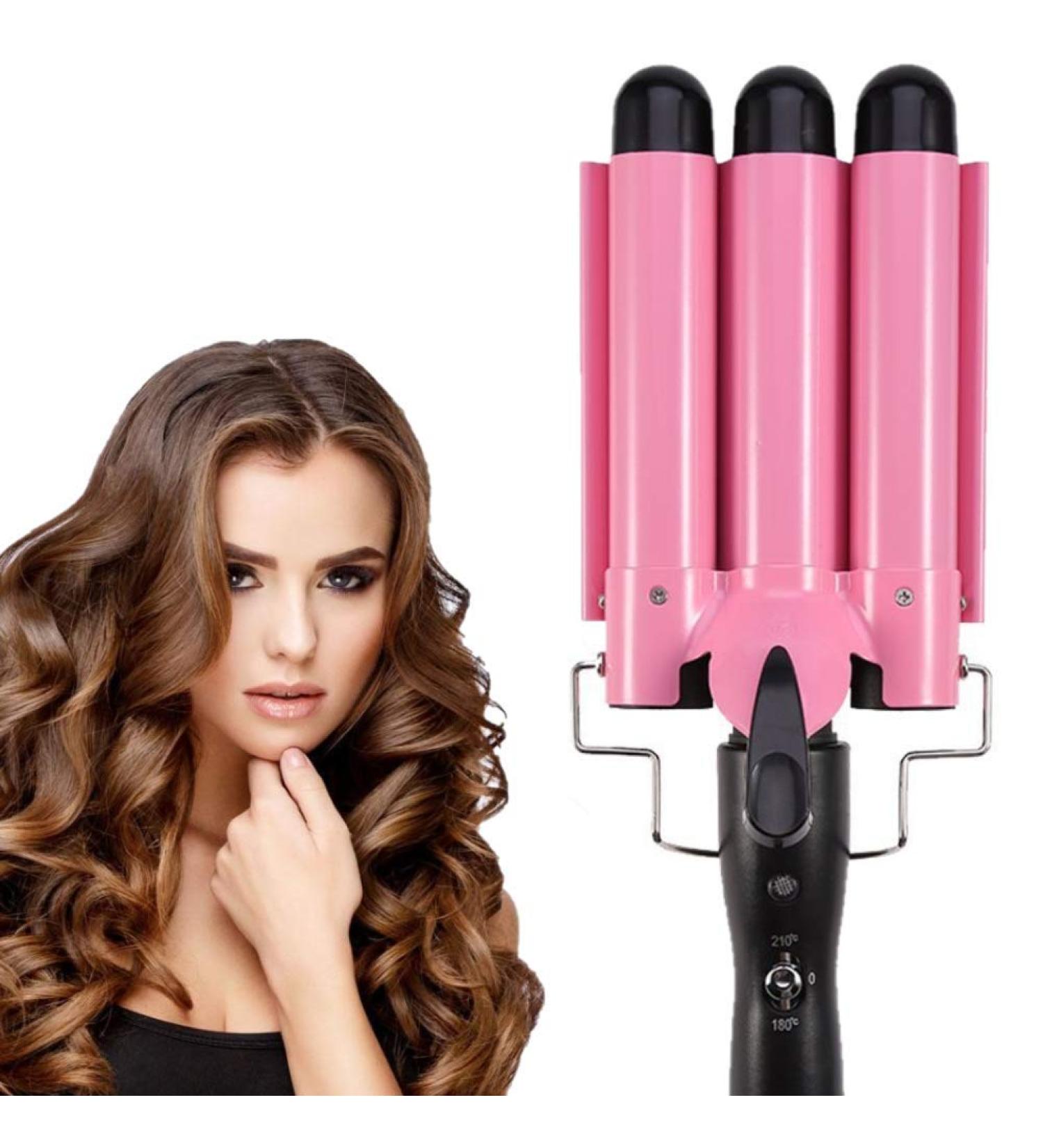 MODVICA 3 Barrel Curling Iron Wand 26mm Hair Waver - Temperature Adjustable Ceramic Hair Curler (Pink) - Buy Online on GoSupps.com