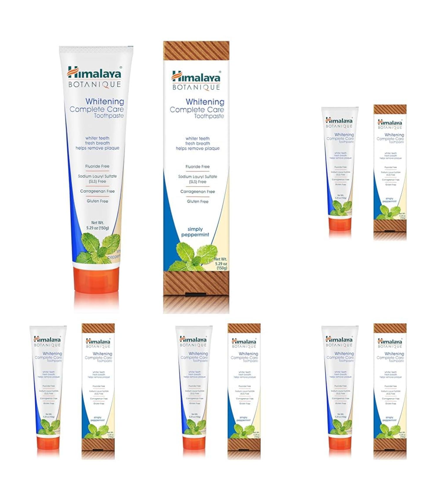 Himalaya Botanique Whitening Toothpaste - Simply Peppermint Dentifrice Naturel Sans Fluorure SLS Gluten et Carragh nane - Enl ve la Plaque et la Mauvaise Respiration 150g (Lot de 5) - Buy Online on GoSupps.com