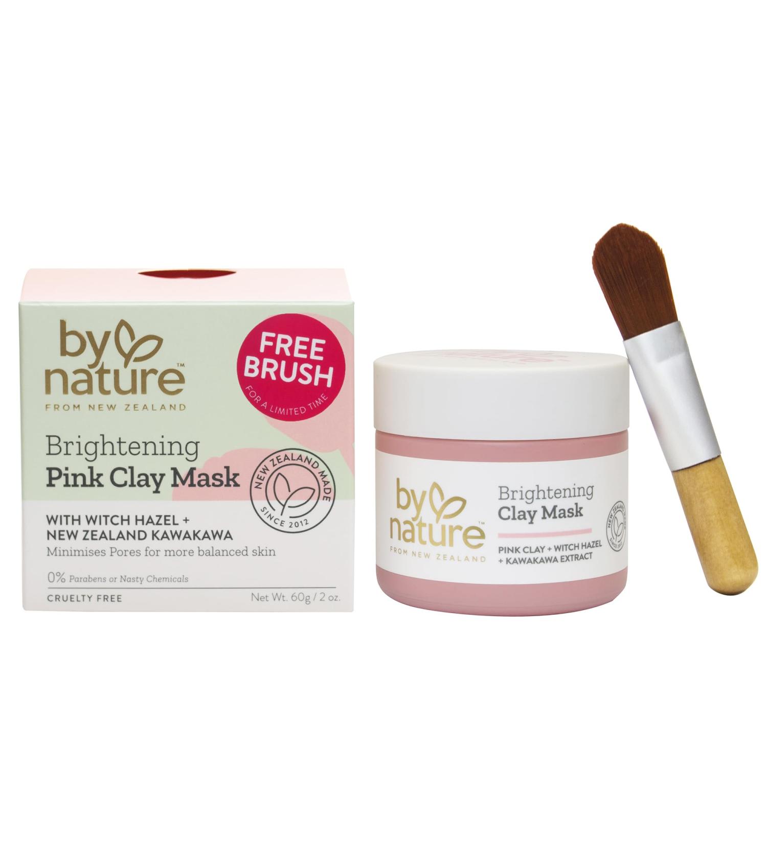 Buy By Nature Brightening Pink Clay Face Mask & Brush 60g - International Shipping Available | Radiant Skin Solution - Buy Online on GoSupps.com