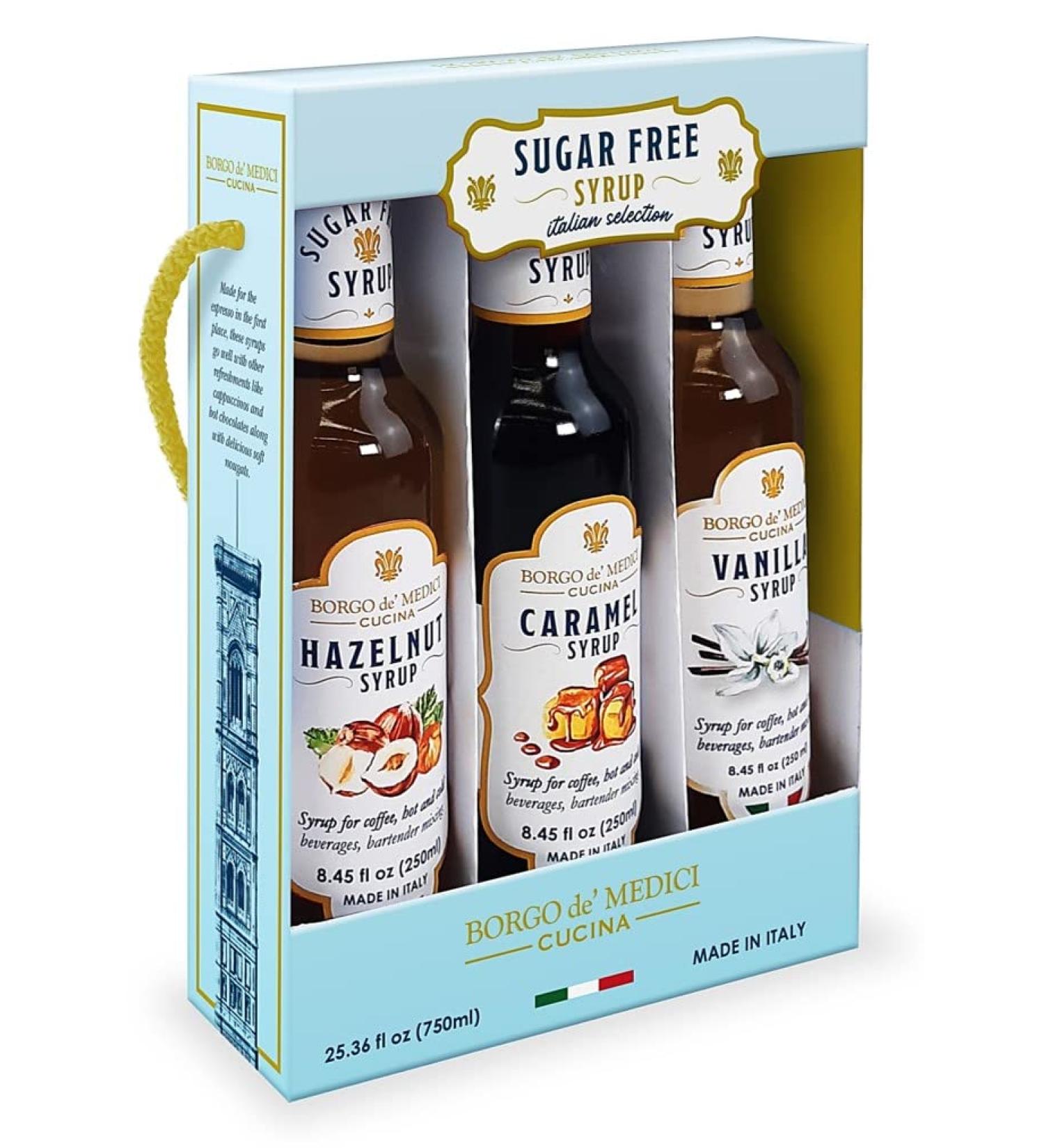 Premium Sugar Free Syrup Gift Set - Caramel, Hazelnut & Vanilla Flavours - 3 x 250ml Bottles for Coffee, Cocktails & More - Buy Online on GoSupps.com
