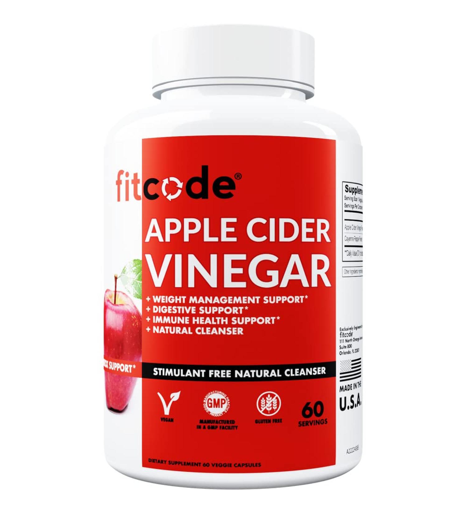FitCode Extra Strength Apple Cider Vinegar Pills 500mg - Natural Digestion, Detox & Immune Support - With Cayenne Pepper for Cleansing & Weight Loss - 60 Capsules - Buy Online on GoSupps.com