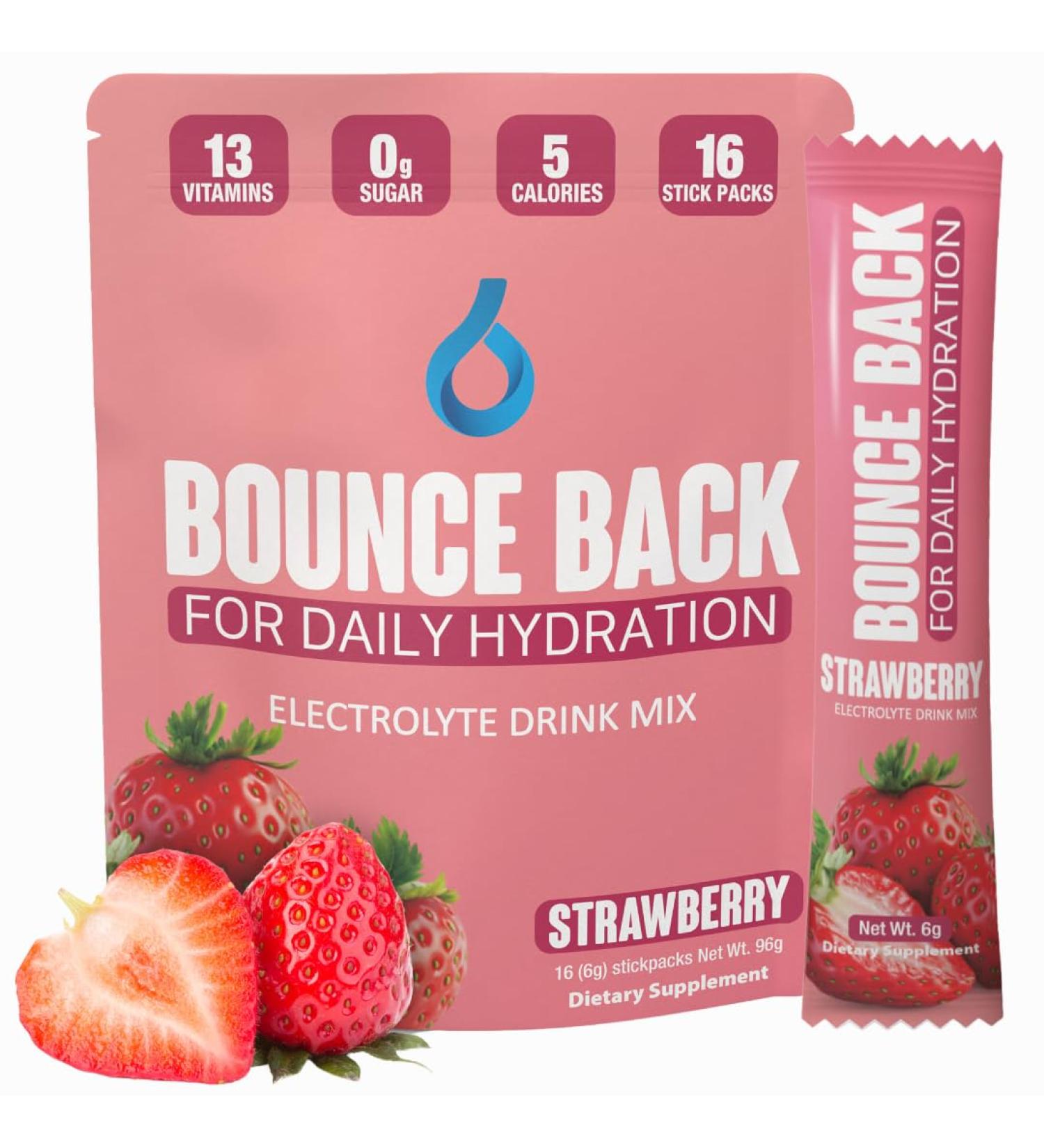 Shop Daily Hydration Strawberry Electrolyte Packets - Zero Sugar Keto Friendly Organic Drink Mix - 16 Servings - Buy Online on GoSupps.com