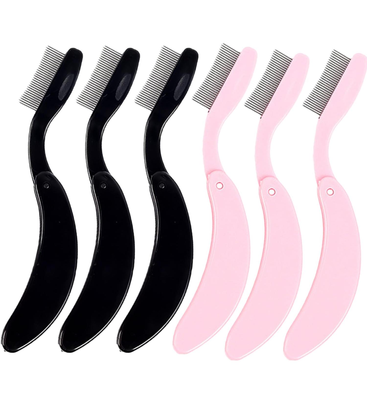 6 PCS Folding Eyelash Comb Set - Stainless Steel Lash Separator & Brow Comb | Metal Teeth Eyebrow Mascara Applicator - Perfect for Defined Lashes | Black & Pink Colors - Buy Online on GoSupps.com
