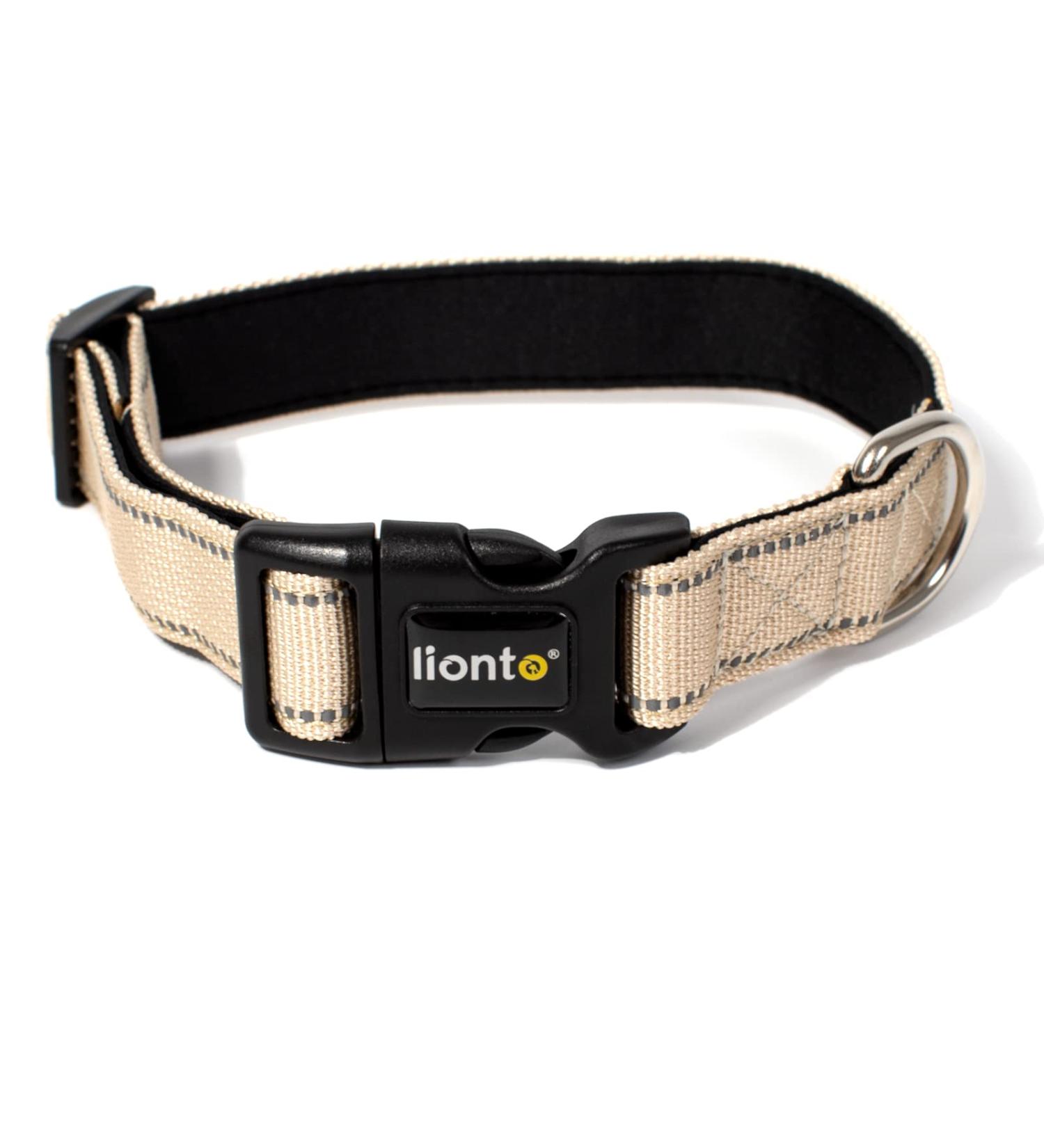Lonto Soft Padded Dog Collar - Durable Nylon Size S 360 Reflective Click Closure Metal Ring - Beige - Buy Online on GoSupps.com