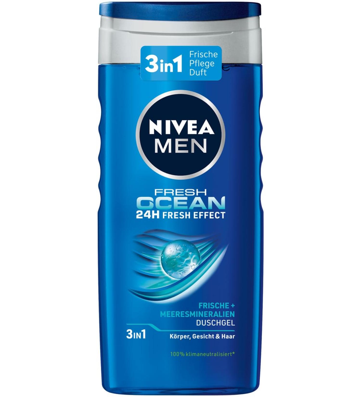 Nivea Men Fresh Ocean Shower Gel - Revitalizing 250ml Sea Minerals for Body Face & Hair Ocean-Fresh Fragrance - Buy Online on GoSupps.com