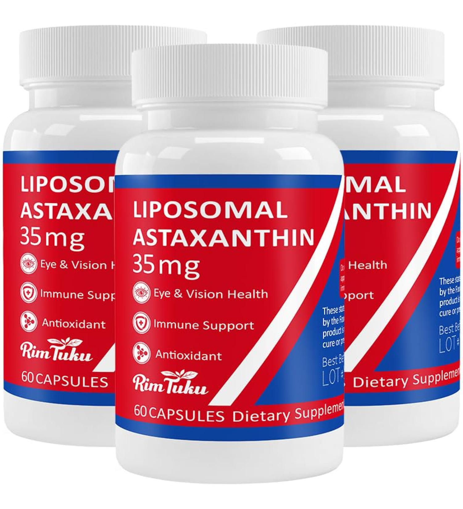 35mg Liposomal Astaxanthin Supplement - Powerful Antioxidant Support for Skin Joint & Eye Health - Natural Anti-Aging Formula with Pure Astaxanthin - Vegan Non-GMO 180 Capsules - Buy Online on GoSupps.com