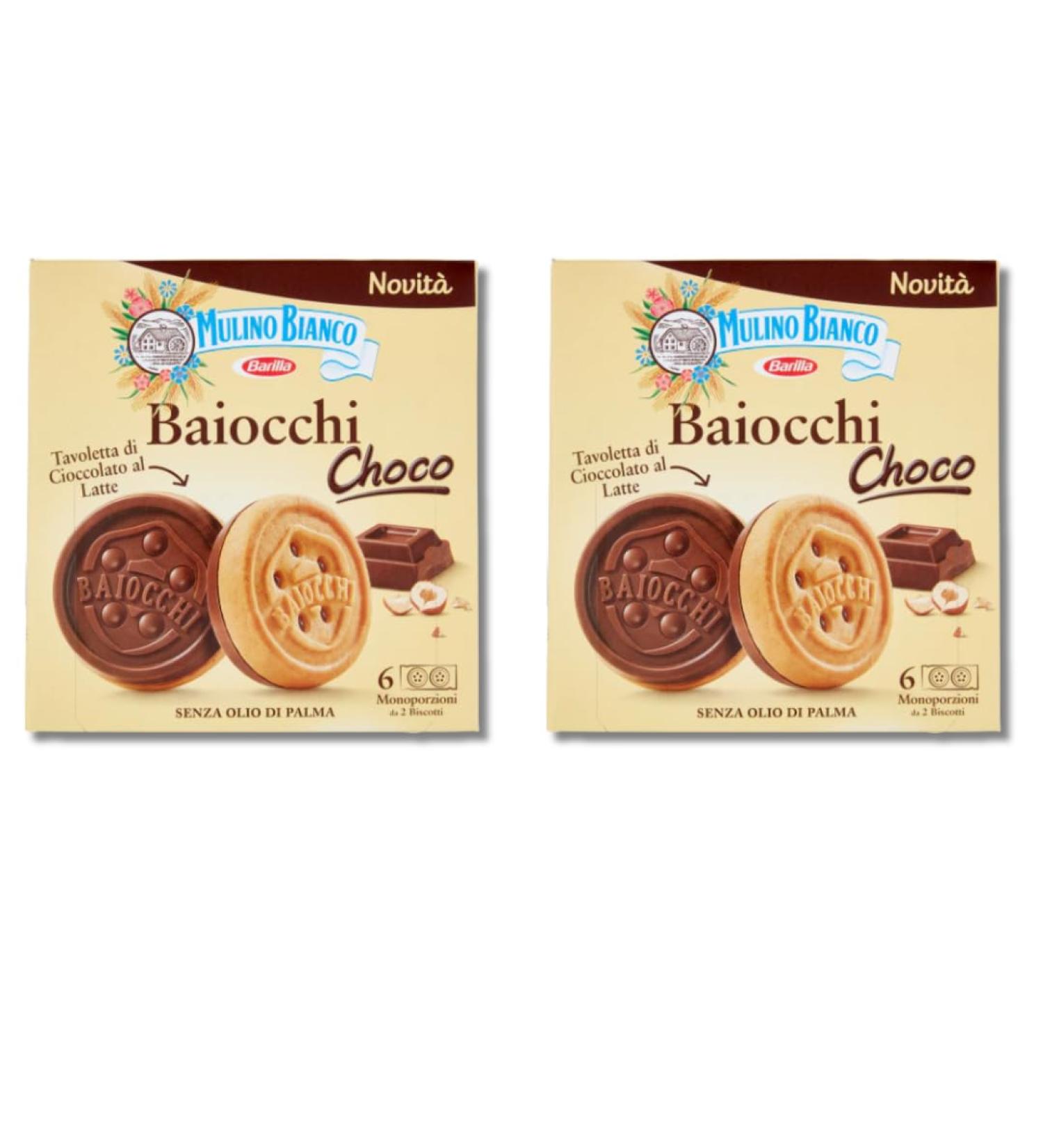 Mulino Bianco Biscuits Baiocchi Chocolate Individual Portions | Italian Biscotti Snacks 144gr | 6 Individually Wrapped Portions With 2 Biscuits Each (2x144g (12 portions))