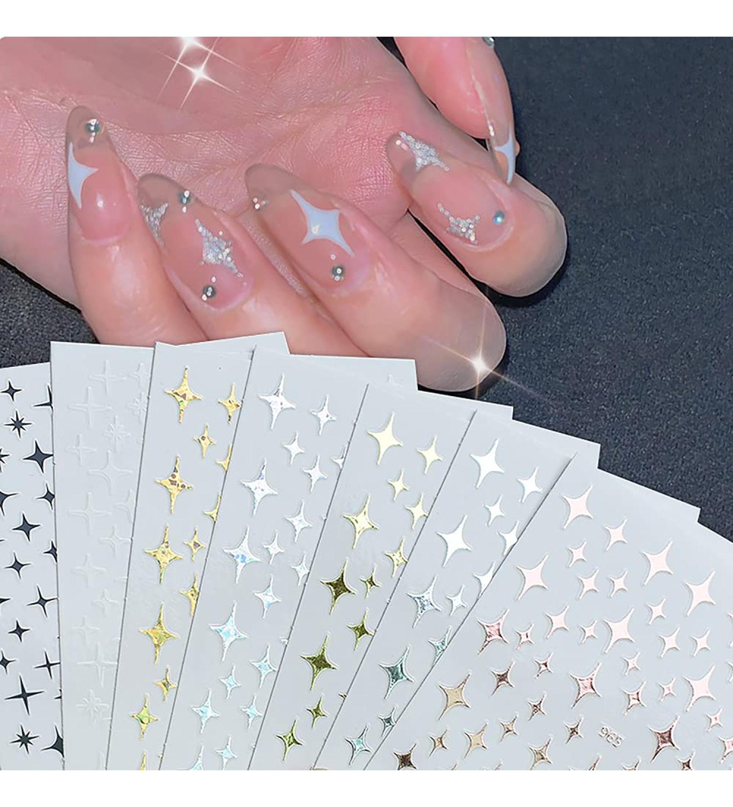 6 Sheets Self-Adhesive Stars Nail Art Stickers - Holographic Laser Design Decals for Women and Girls - DIY 3D Nail Art Decoration Supplies - Buy Online on GoSupps.com